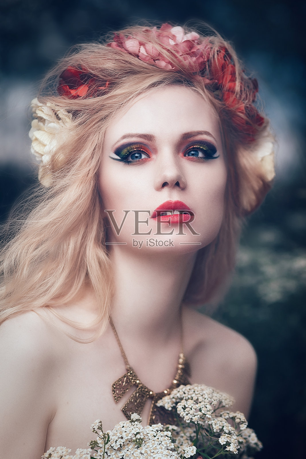 草地上长着发花的森林仙女照片摄影图片