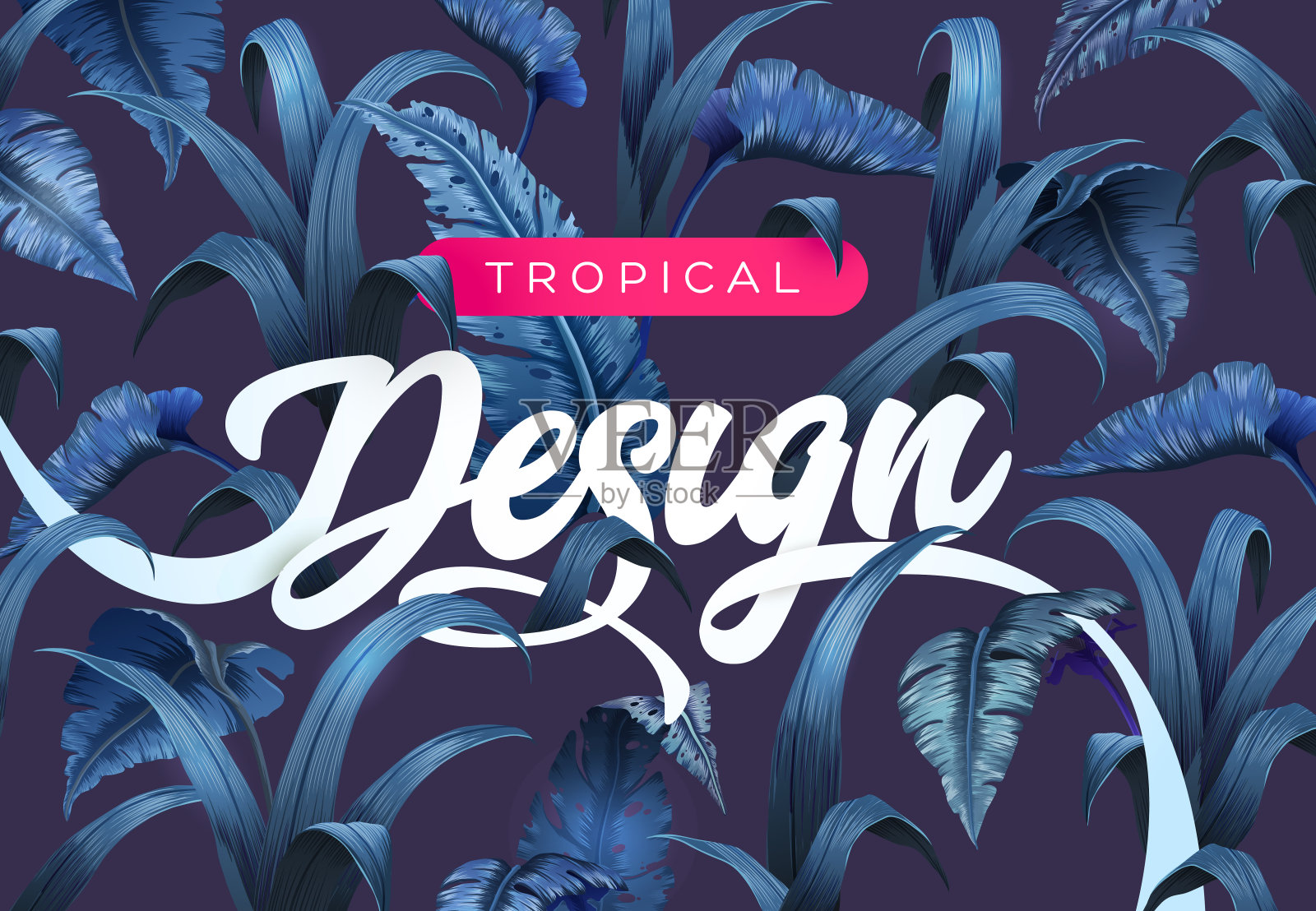 明亮的热带背景与丛林植物。具有热带叶子的外来图案插画图片素材