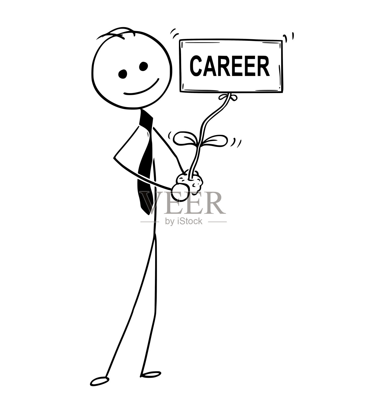 手持职业标志植物的卡通商人设计元素图片