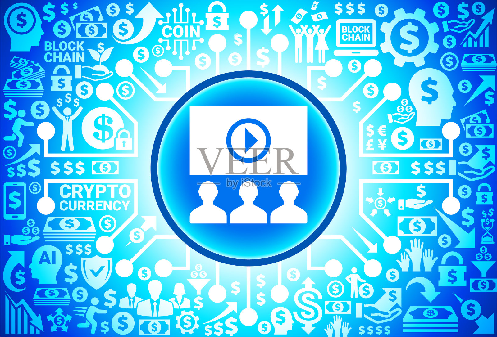 货币和加密货币背景上的在线观众图标插画图片素材