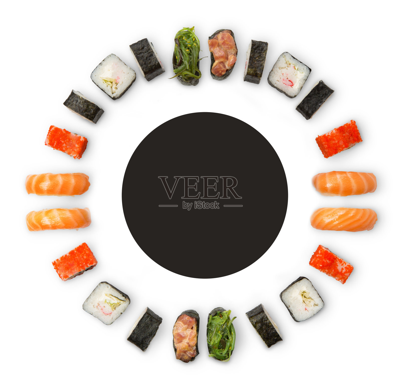 一套寿司,maki和卷孤立在白色的背景照片摄影图片