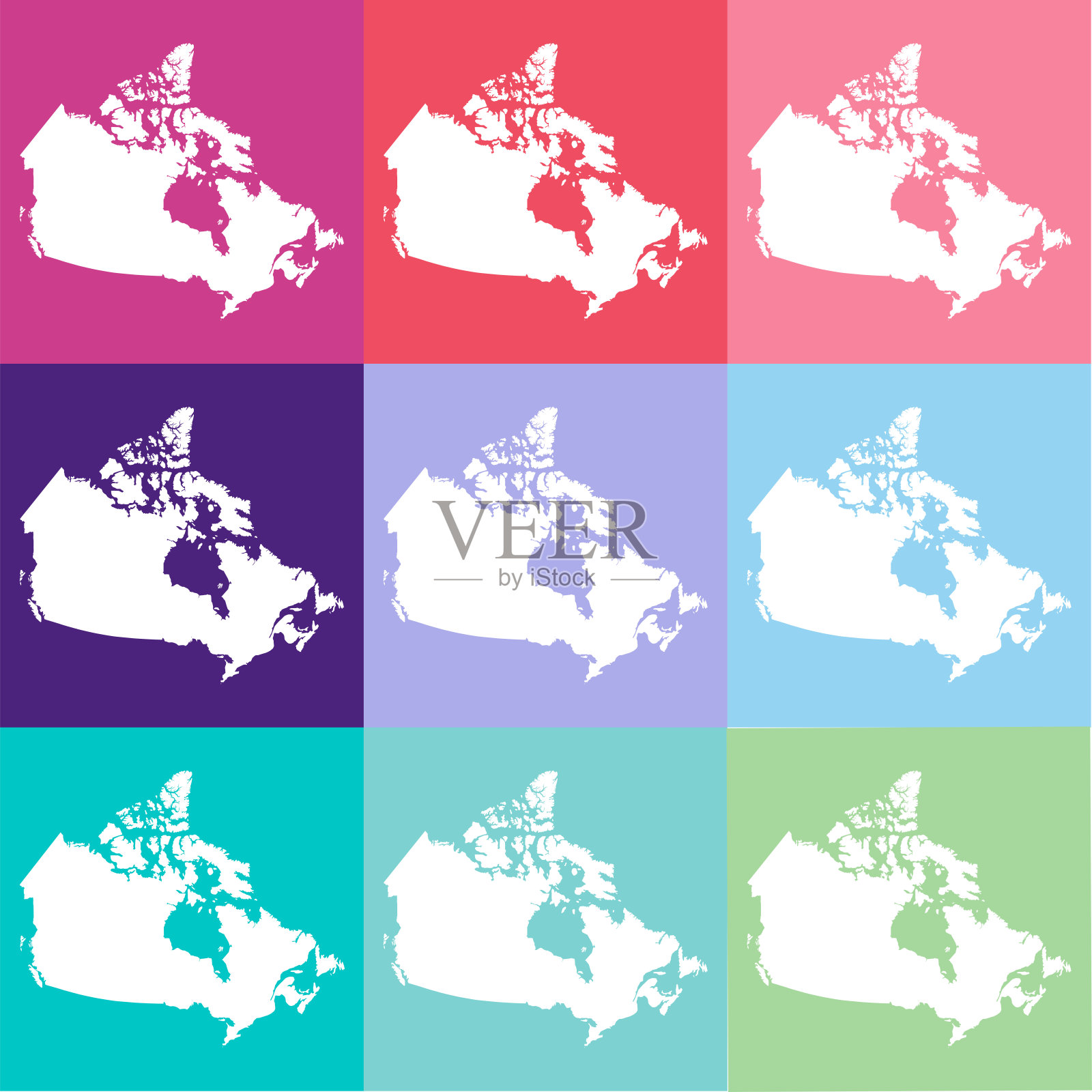 矢量加拿大地图在凉爽的颜色插画图片素材