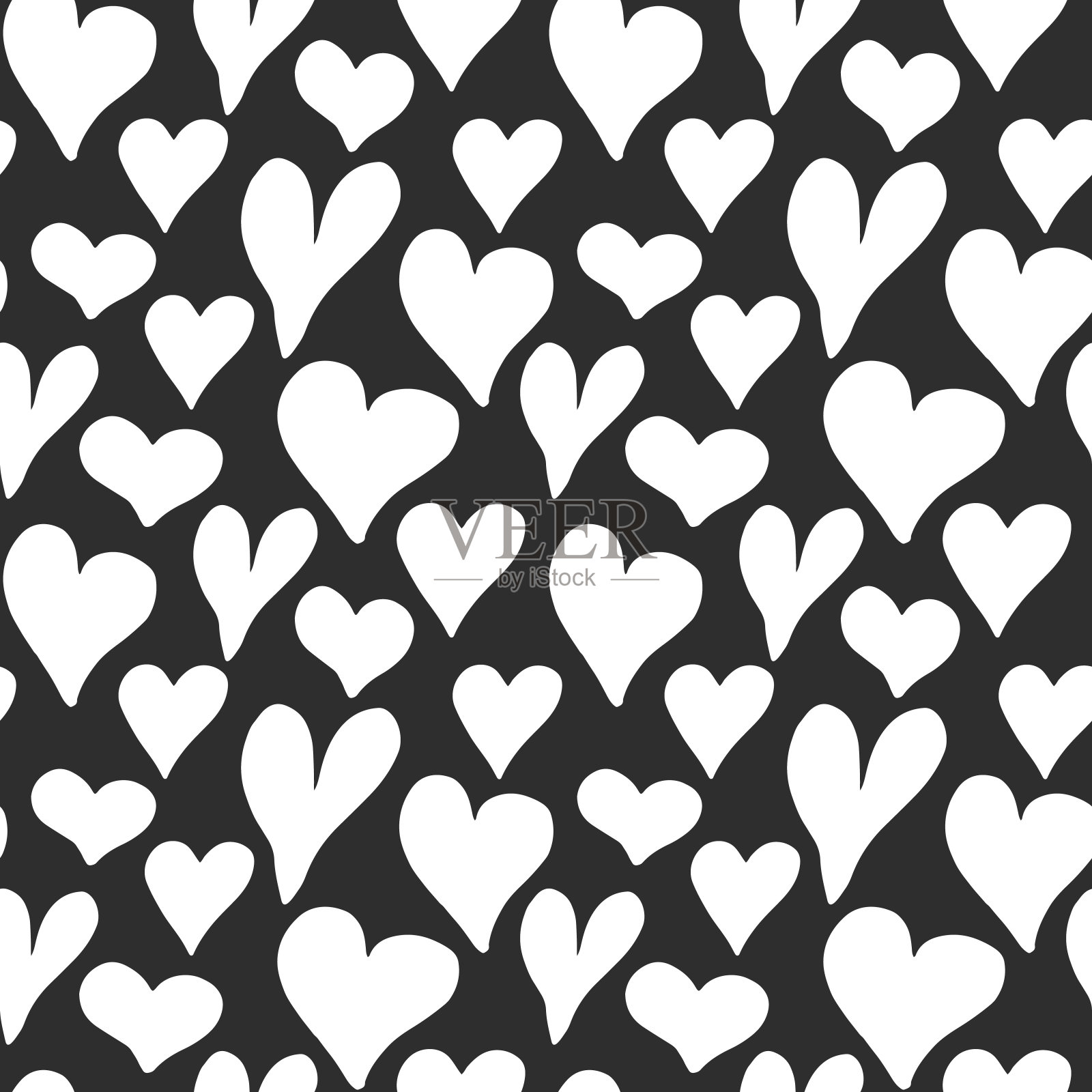 心形符号无缝图案矢量插图:手绘草图背景,情人节或妇女节背景插画图片素材