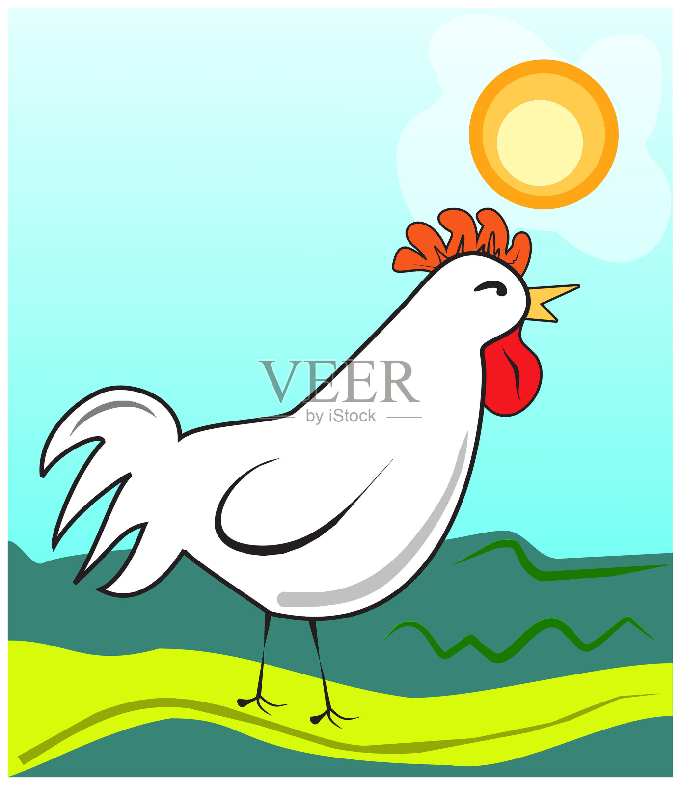 小鸡/公鸡出来散步插画图片素材