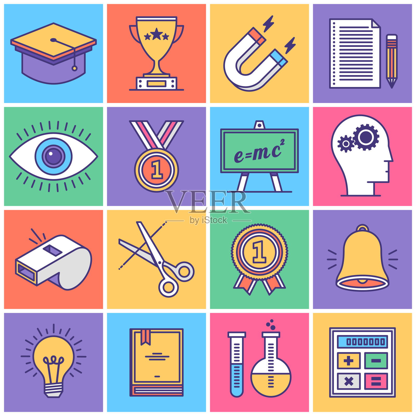 教育和学习图标设置插画图片素材