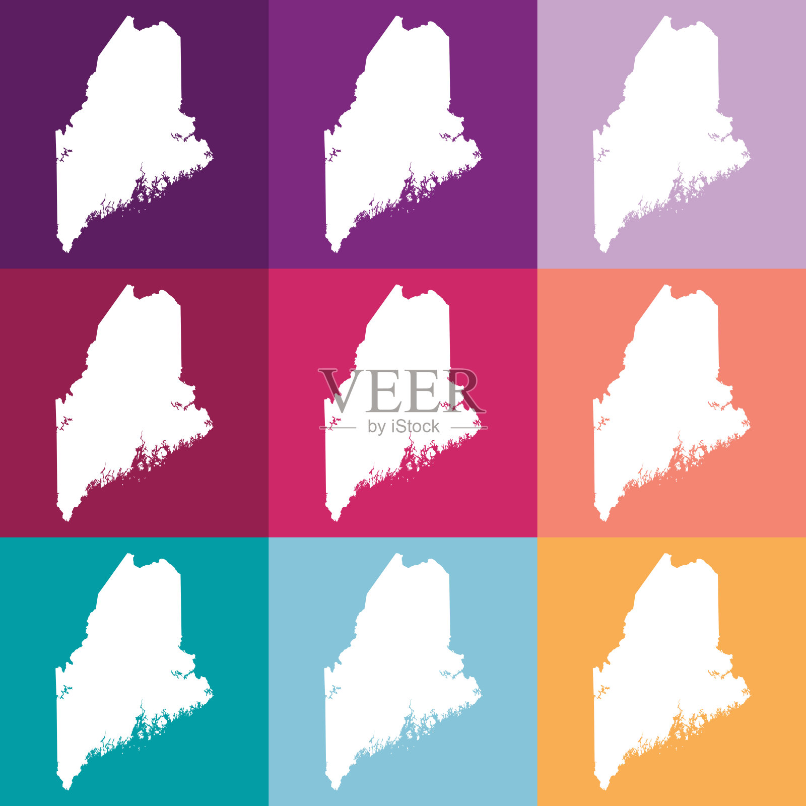 矢量缅因州,美国地图在柔和的颜色插画图片素材