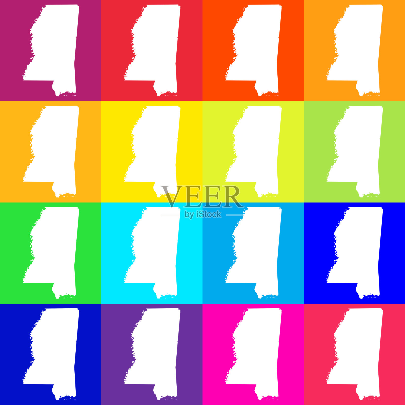 矢量密西西比,美国地图在明亮的颜色插画图片素材