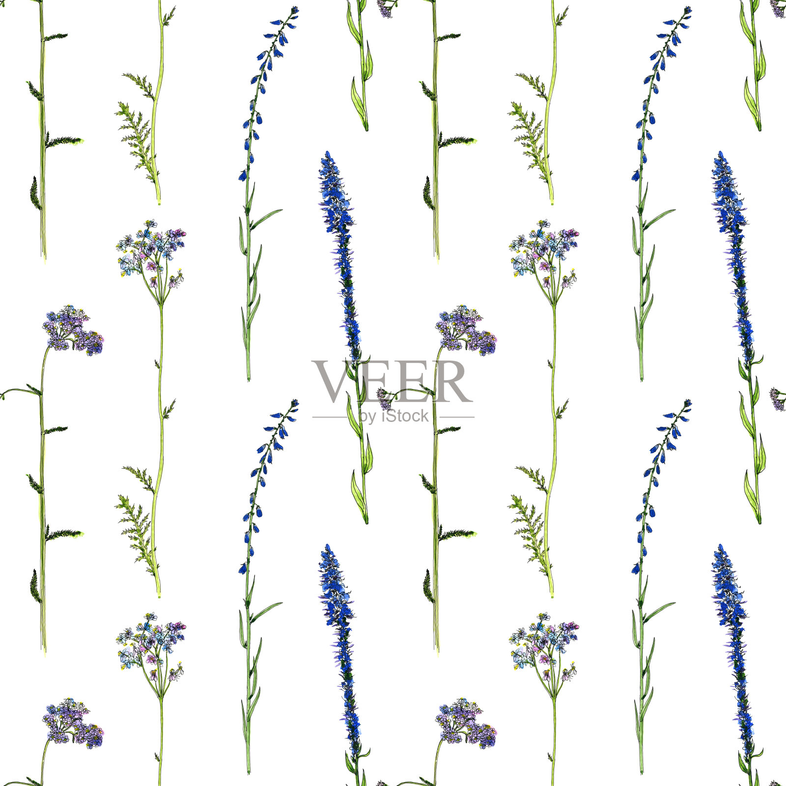 水彩花卉植物无缝图案插画图片素材