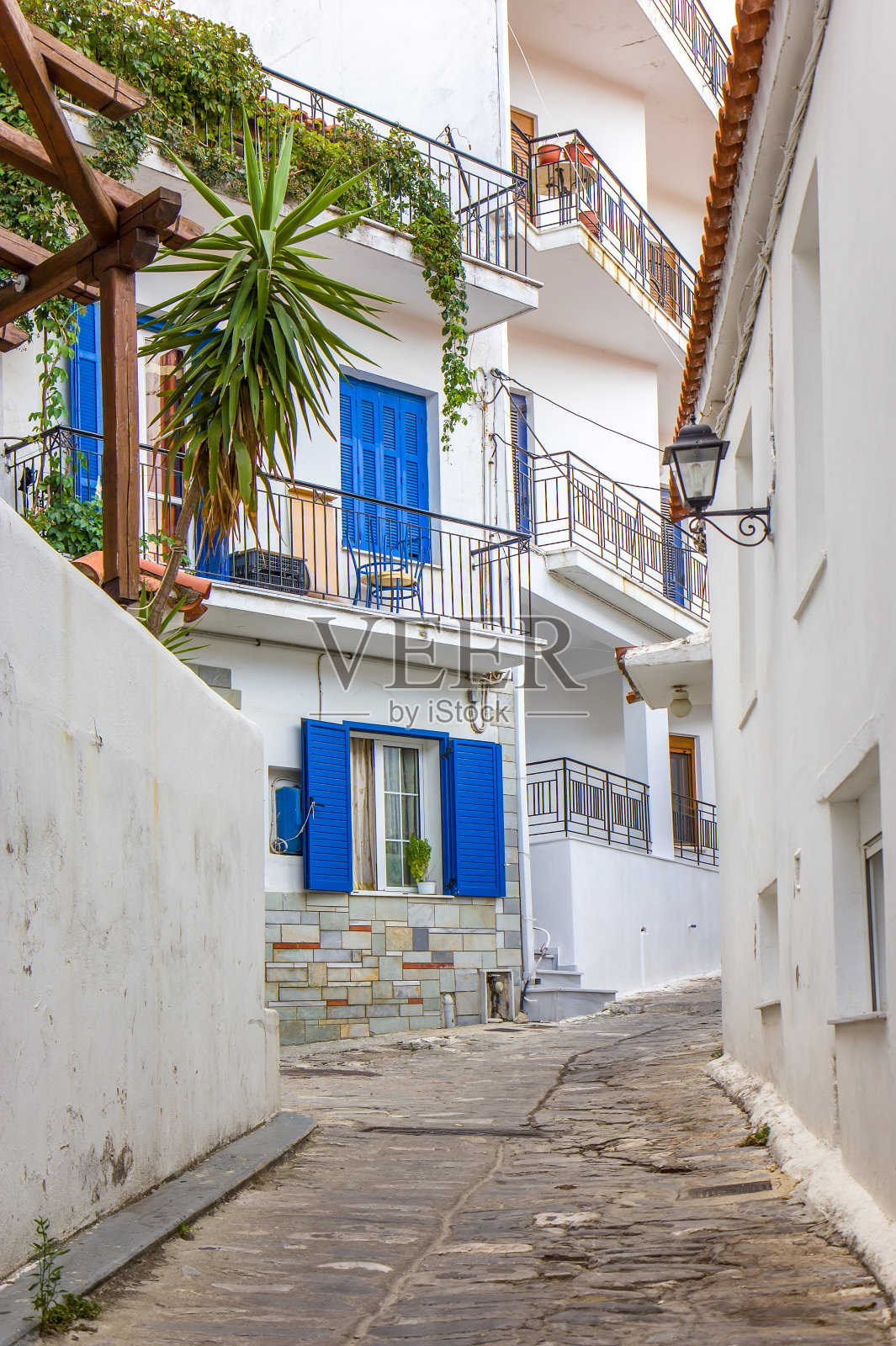 希腊斯基亚索斯岛的街景照片摄影图片