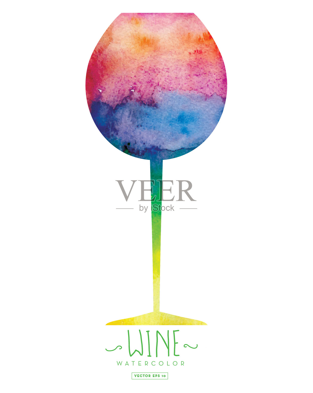 酒杆玻璃剪影与水彩纹理插画图片素材