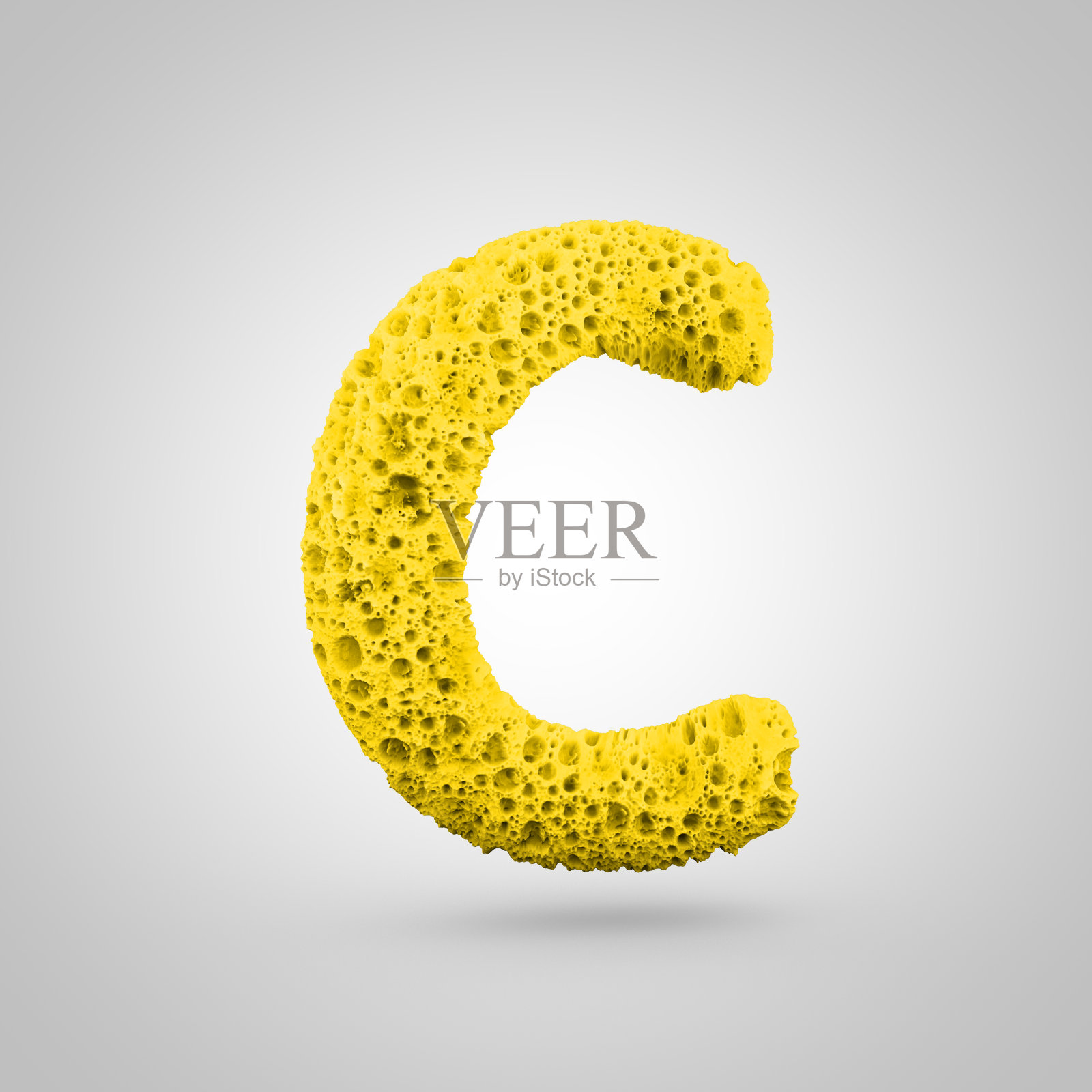 黄色海绵字母C大写孤立在白色背景。照片摄影图片