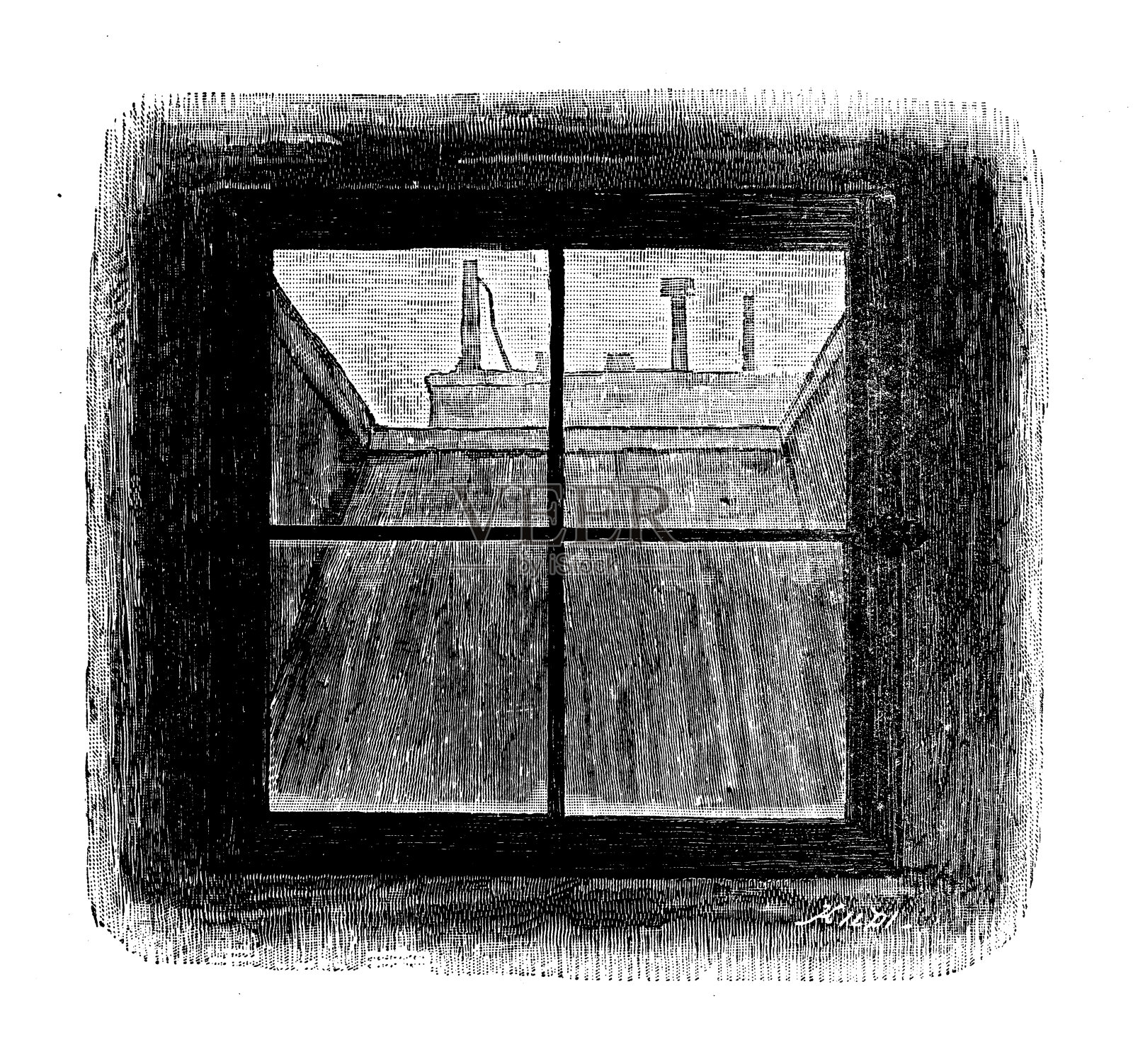 法国民间和军事学校的古董插图:窗户插画图片素材