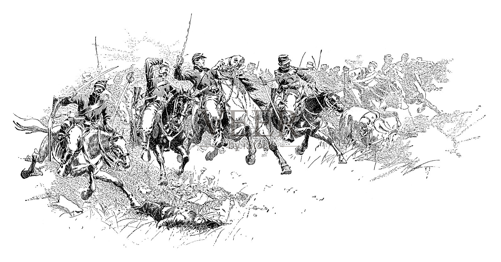 联邦军队骑兵冲锋插画图片素材