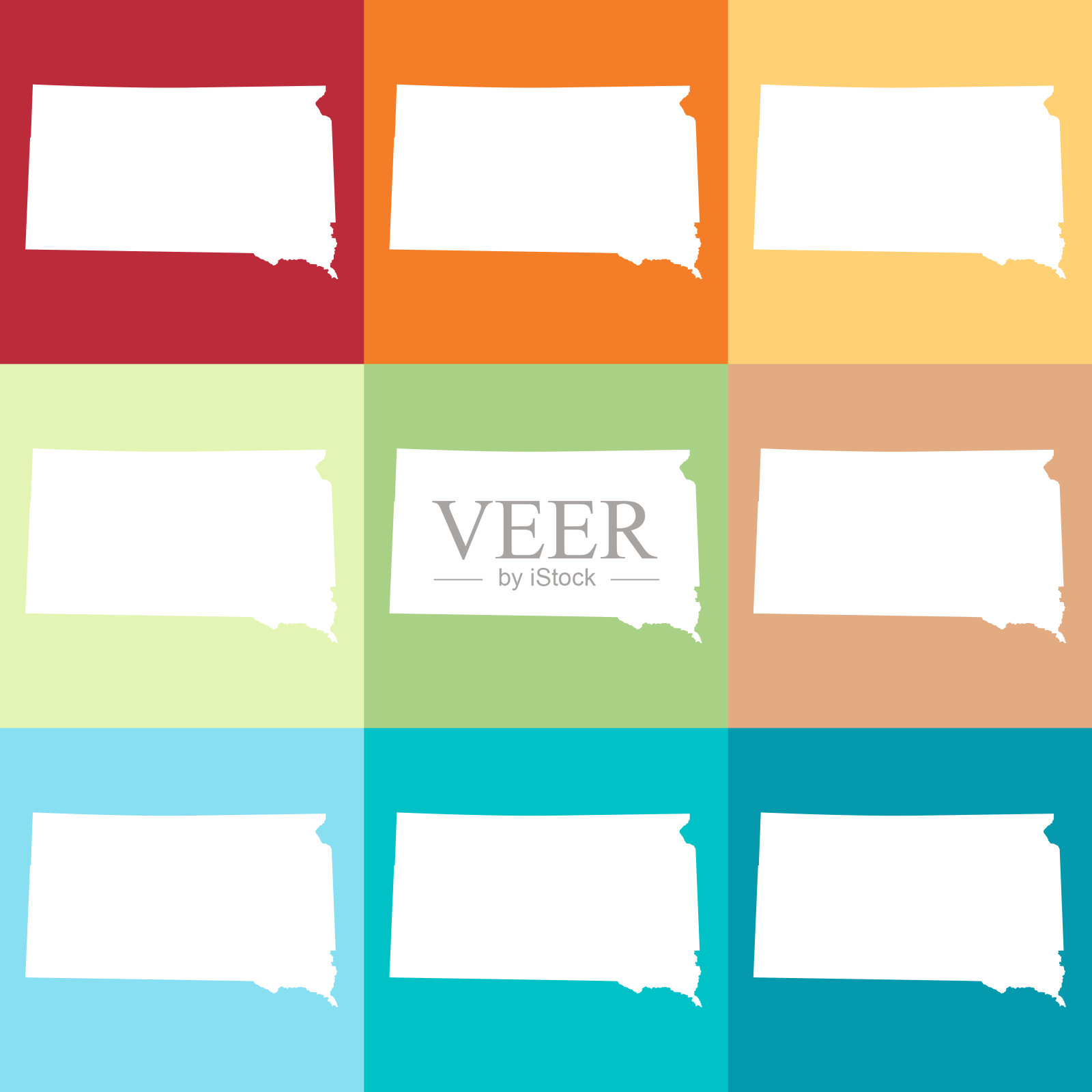 矢量南达科他,美国地图在海滩的颜色插画图片素材