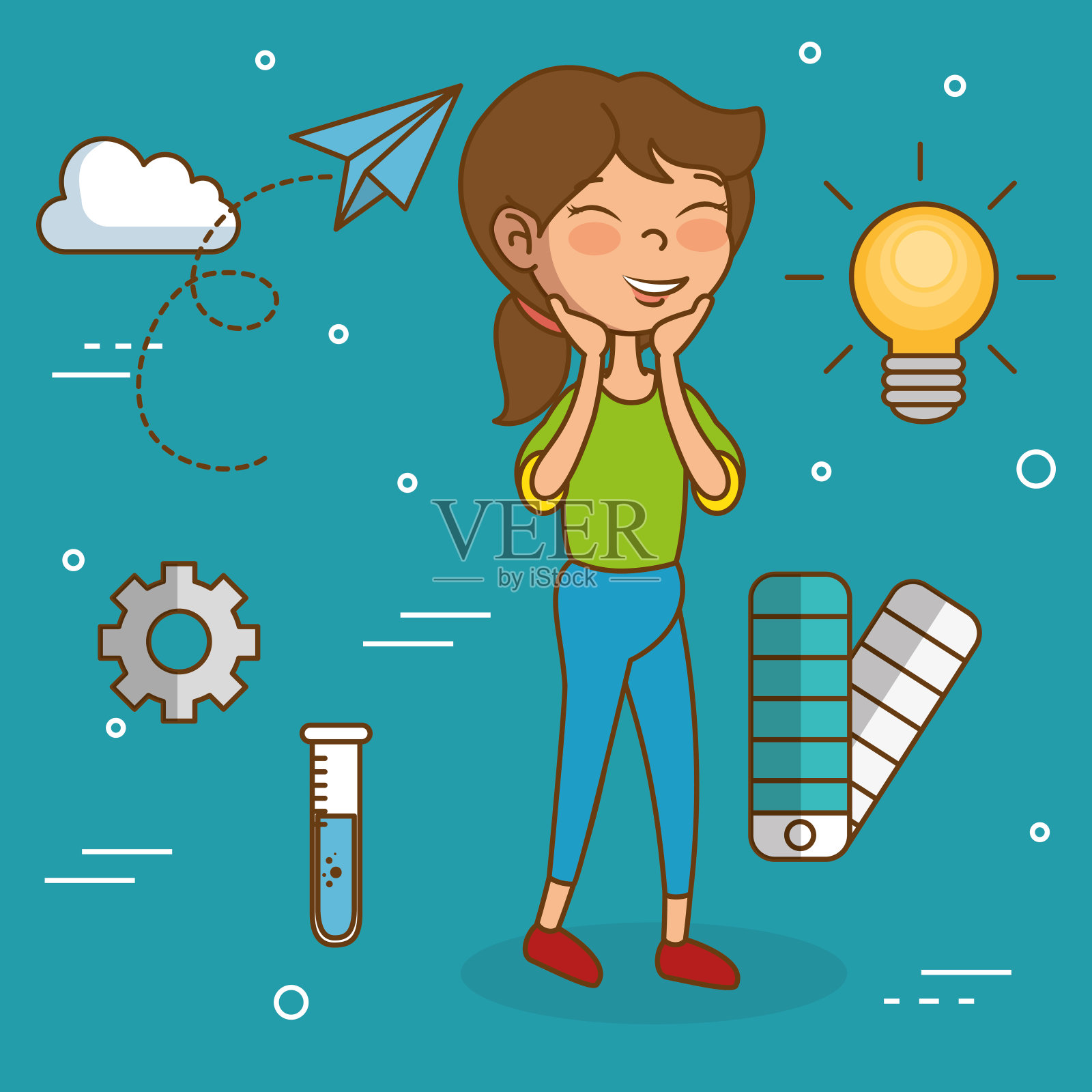 有教育图标的女孩插画图片素材