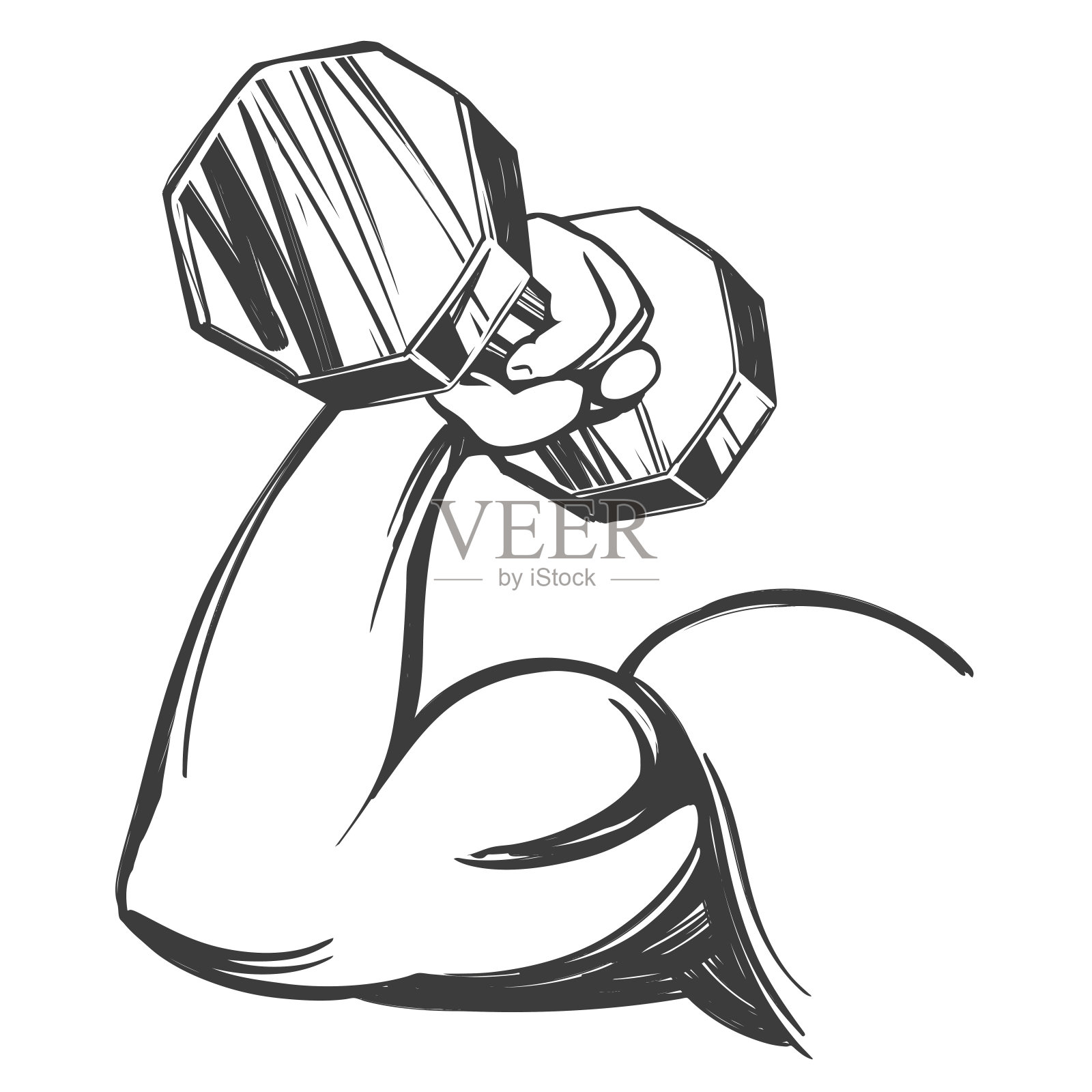 手臂,二头肌,有力的手拿着一个哑铃,图标卡通手绘矢量插图草图插画图片素材