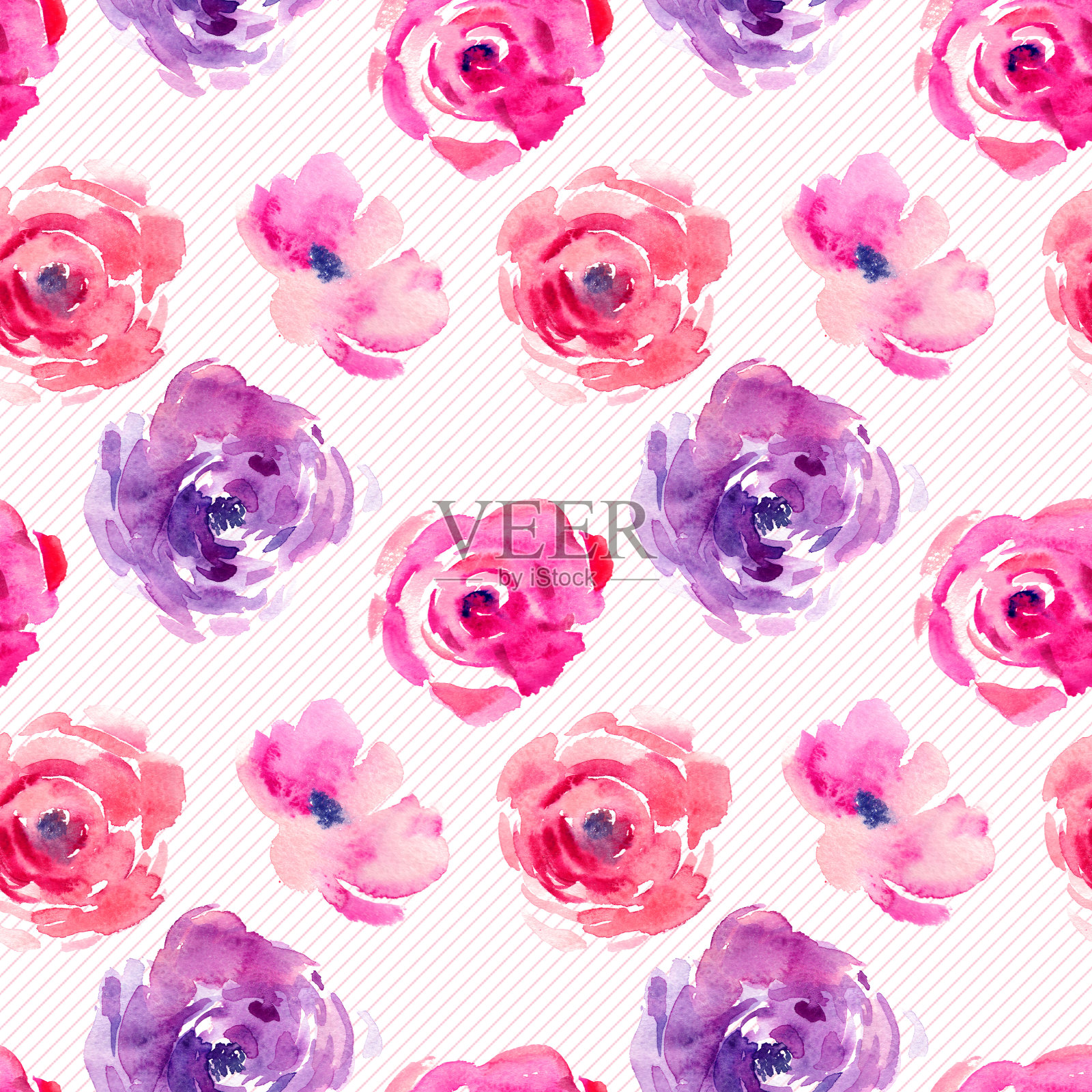 自然水彩玫瑰无缝图案插画图片素材