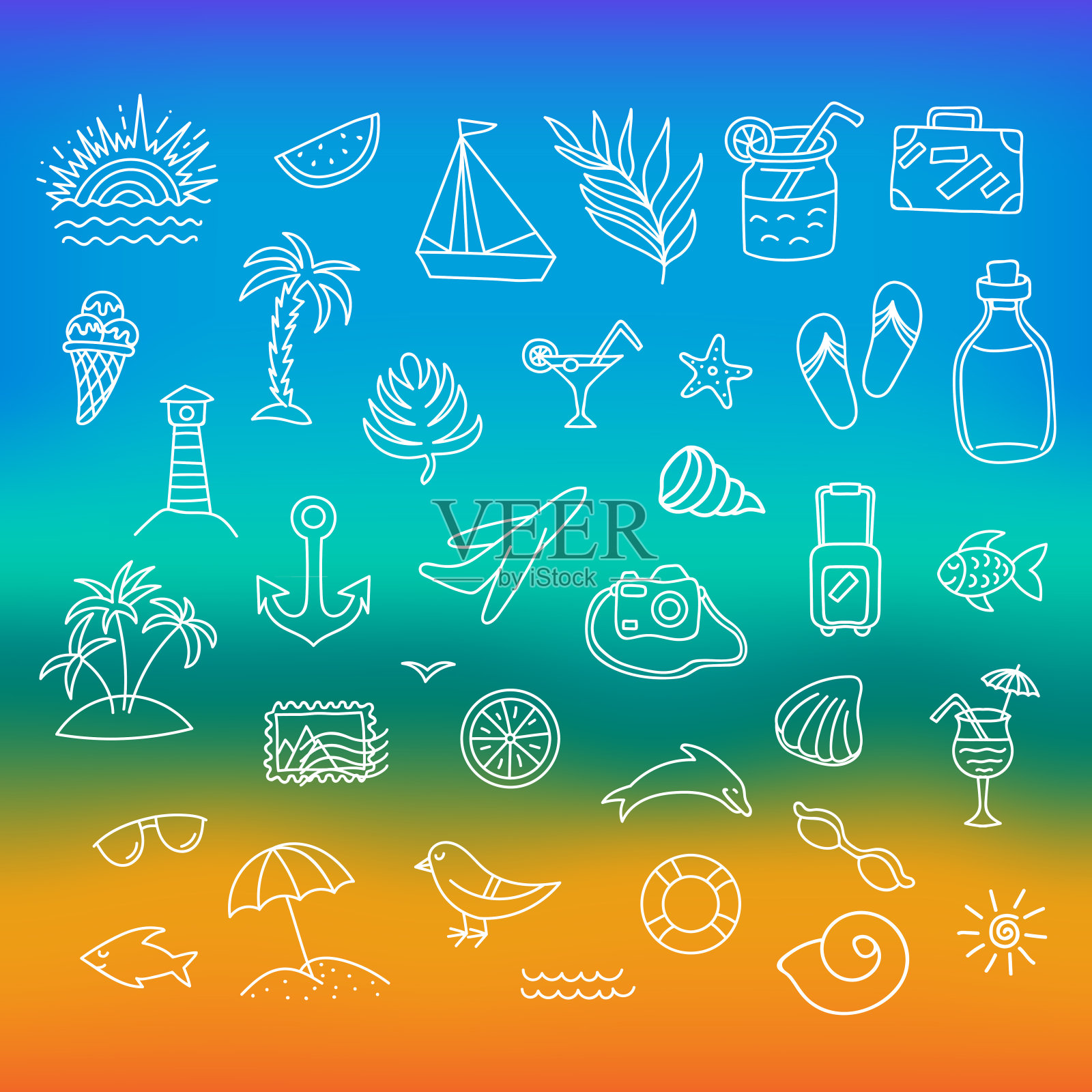 暑假手绘图标图标素材