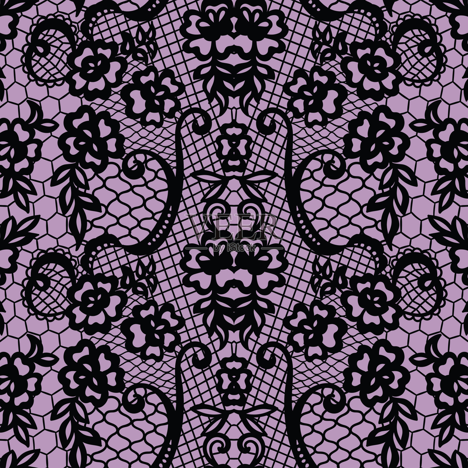 花边无缝图案与花插画图片素材