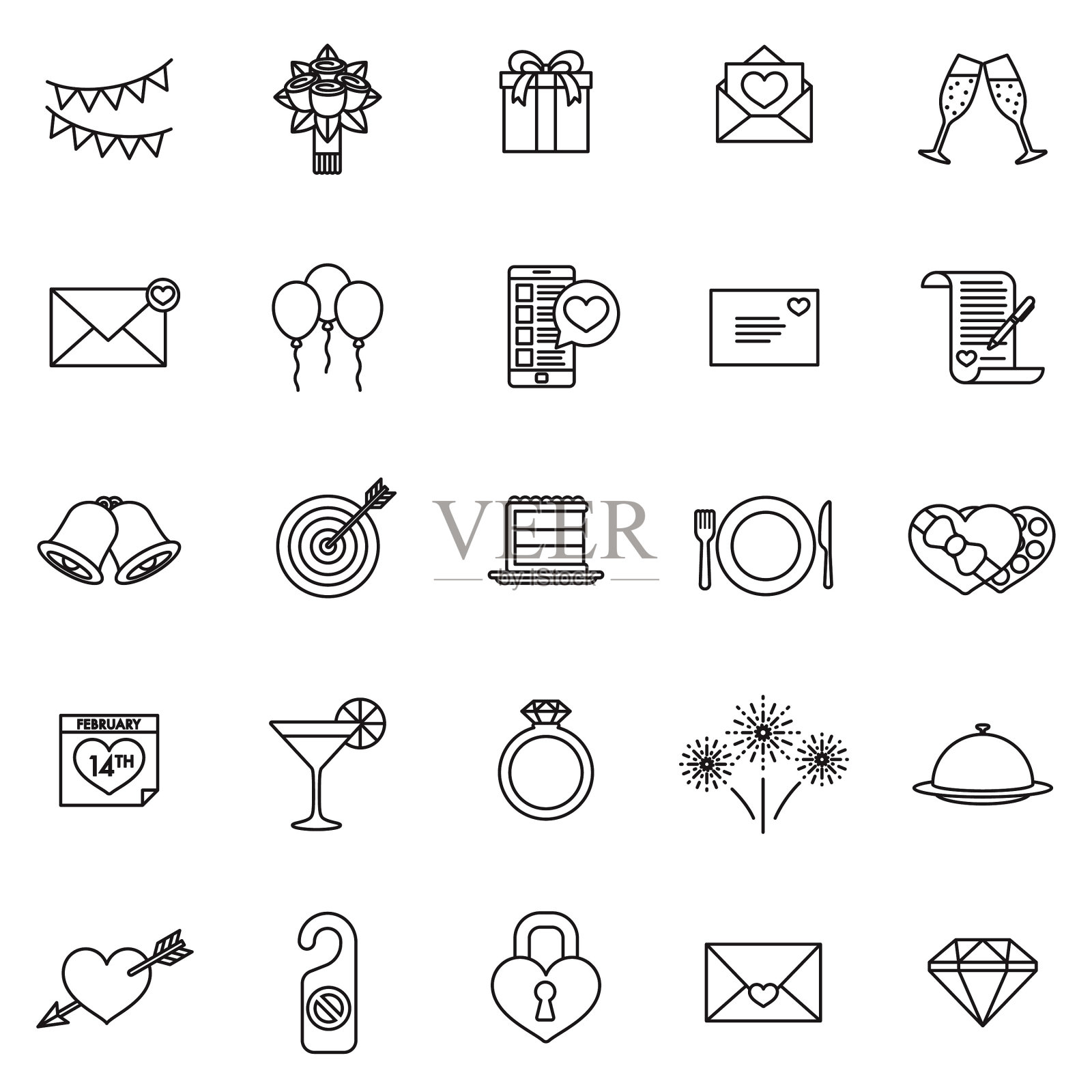 情人节细线图标集插画图片素材
