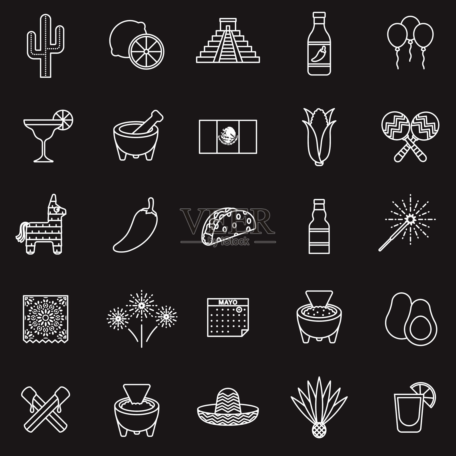 五月节细线图标设置图标素材