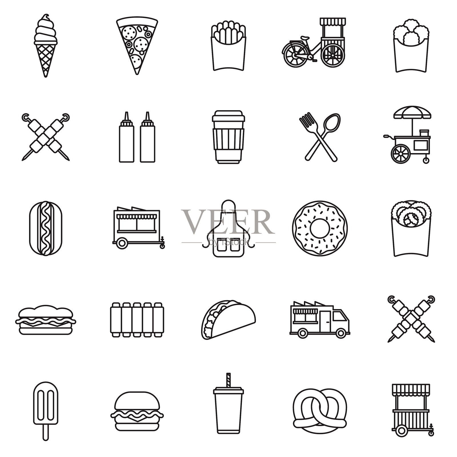 街头小吃细线图标设置插画图片素材