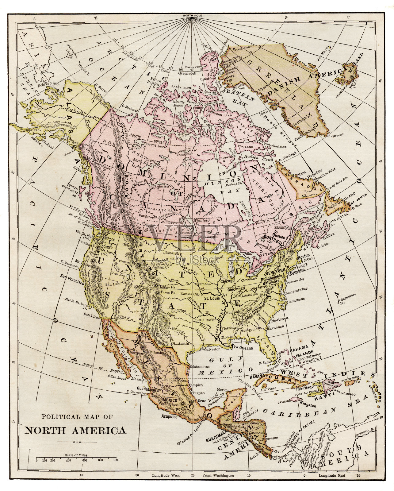 北美地图,1889年插画图片素材