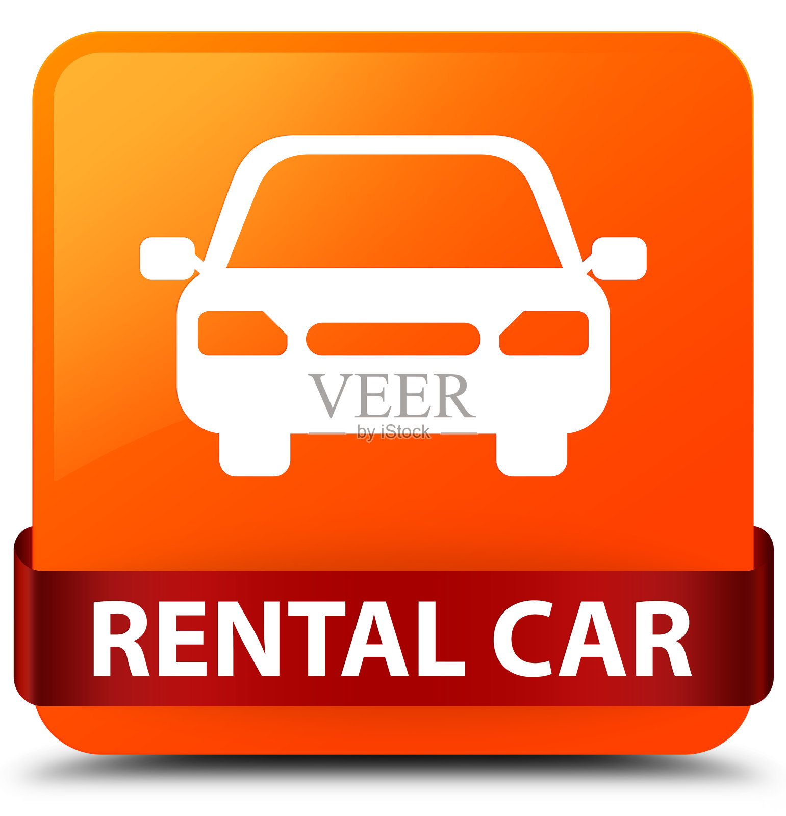 出租汽车橙色方形按钮中间是红色缎带插画图片素材