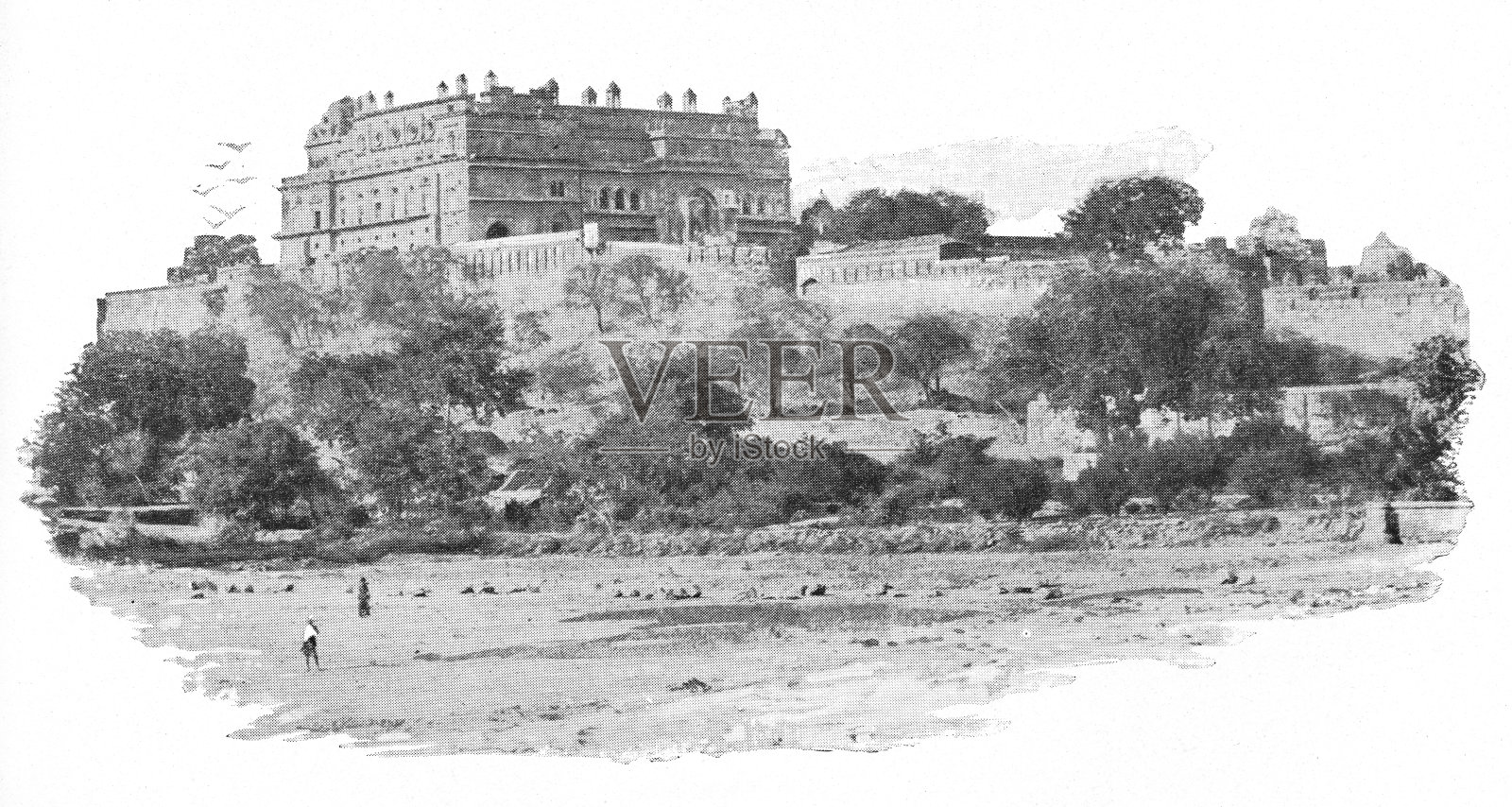 印度加尔各答的宫殿-英国时代插画图片素材