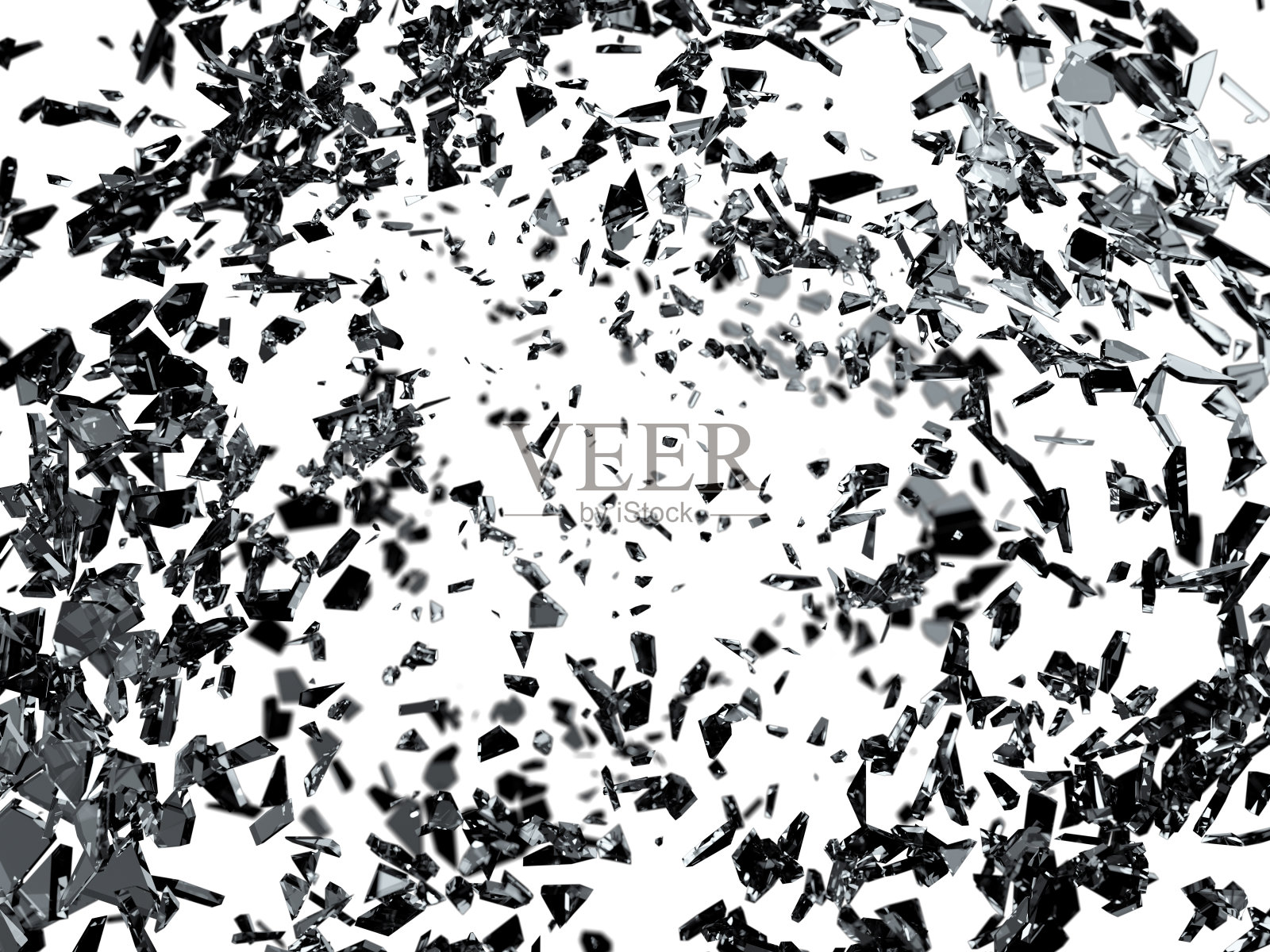 破碎和破裂的玻璃孤立在白色上。高分辨率照片摄影图片