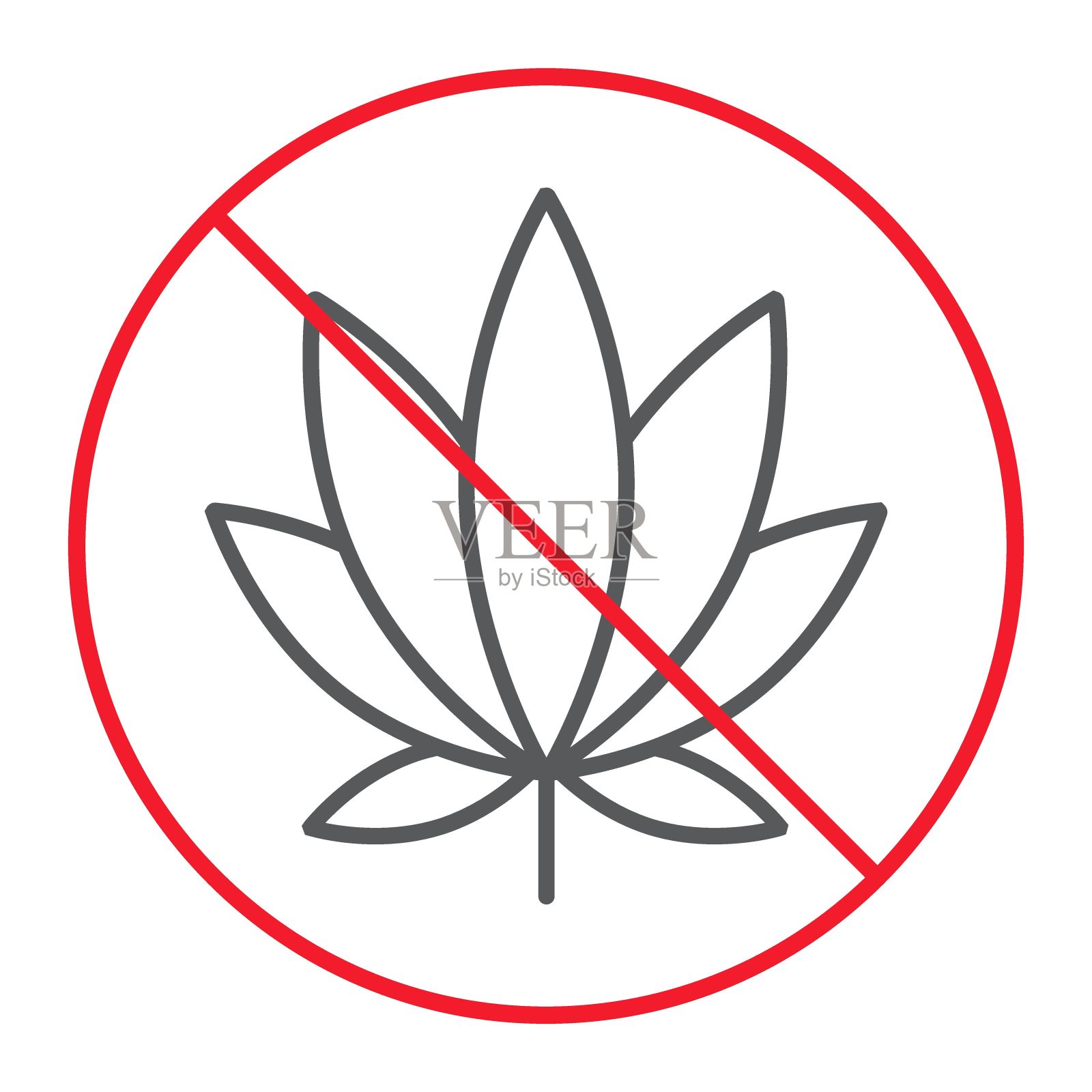 无大麻细线图标,禁止和禁止,无大麻符号矢量图形,白色背景上的线性图案,eps 10。设计元素图片