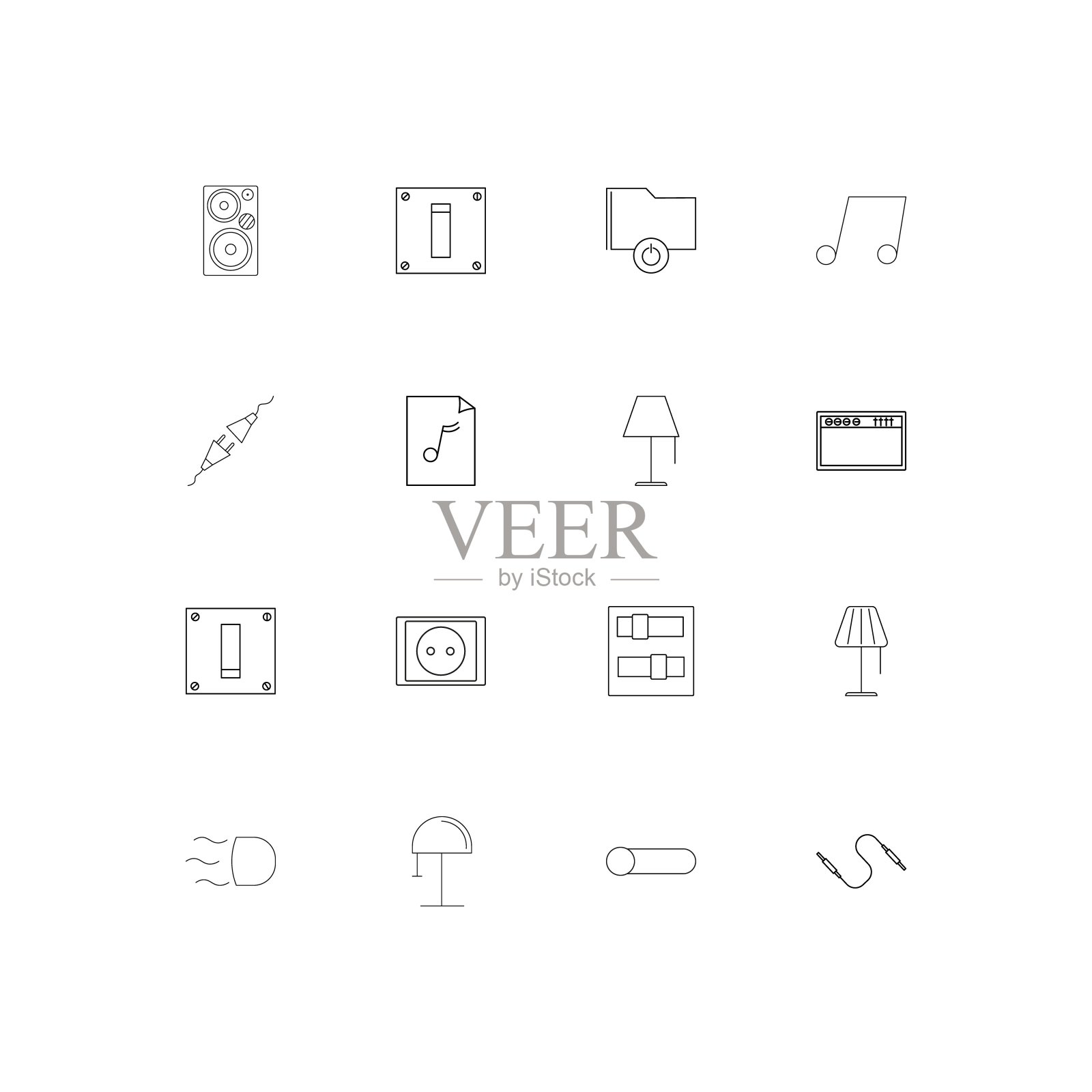 电气简单的线性图标集。概述了矢量图标图标素材