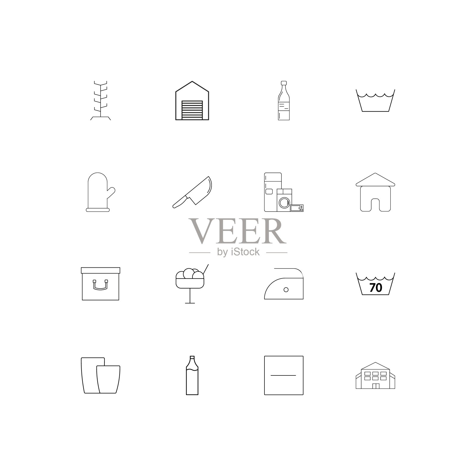 家用电器和设备简单的线性图标设置。概述了矢量图标图标素材