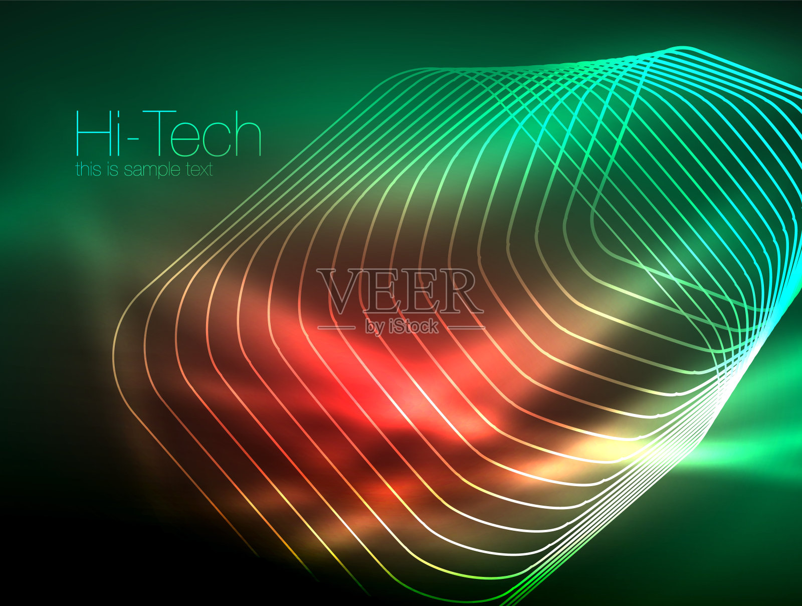 霓虹闪烁的方块轮廓在黑暗中插画图片素材