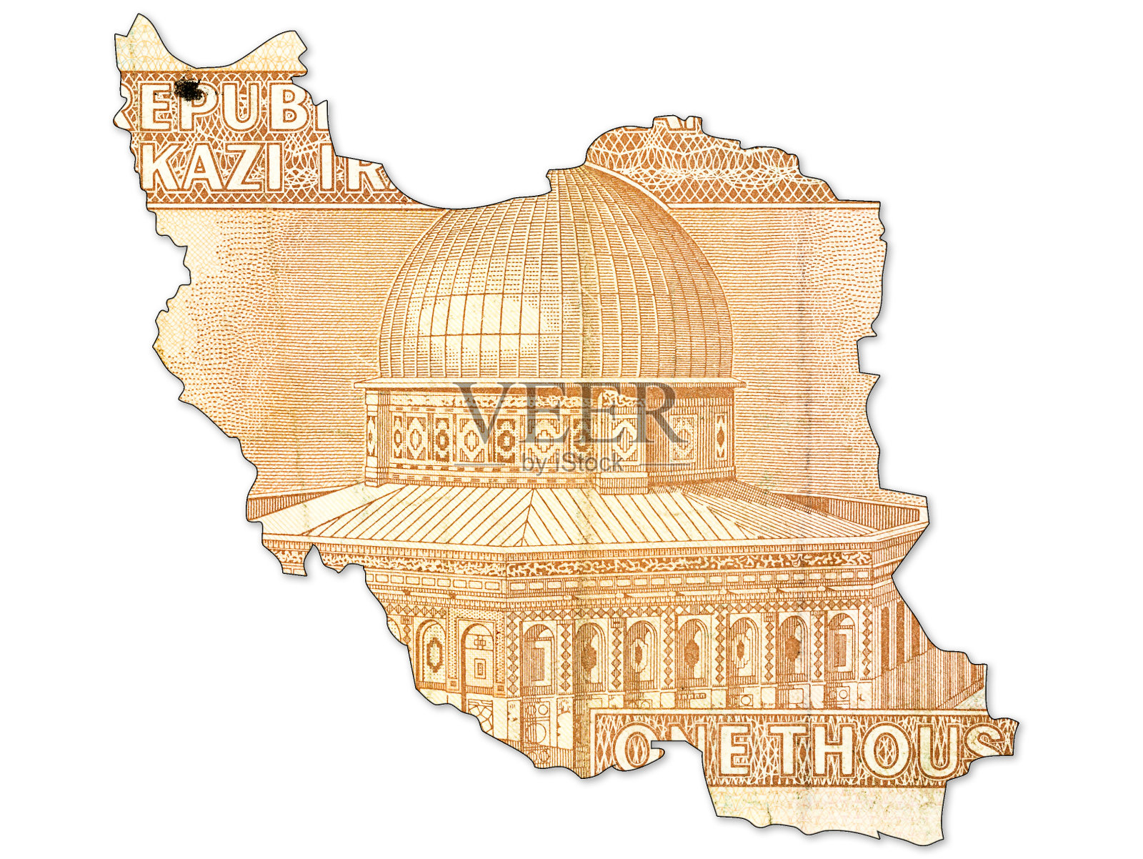 1000伊朗里亚尔钞票倒转伊朗形状照片摄影图片