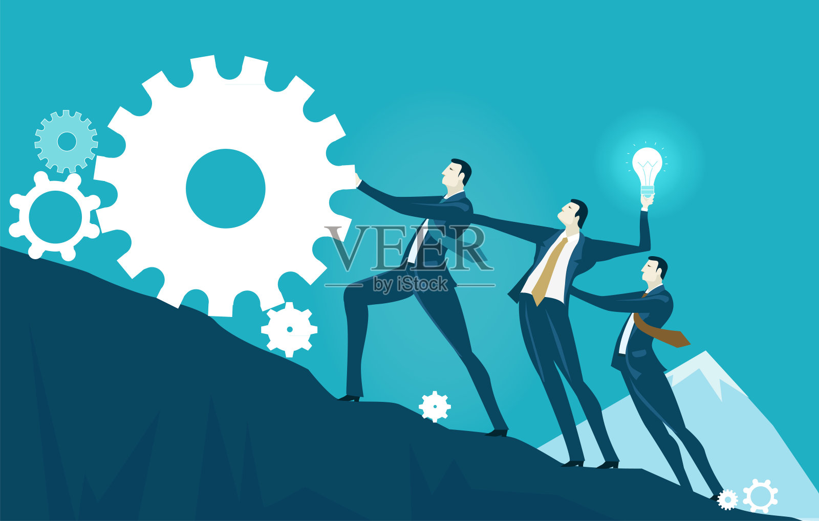 齐心协力登上顶峰的商务人士团队插画图片素材