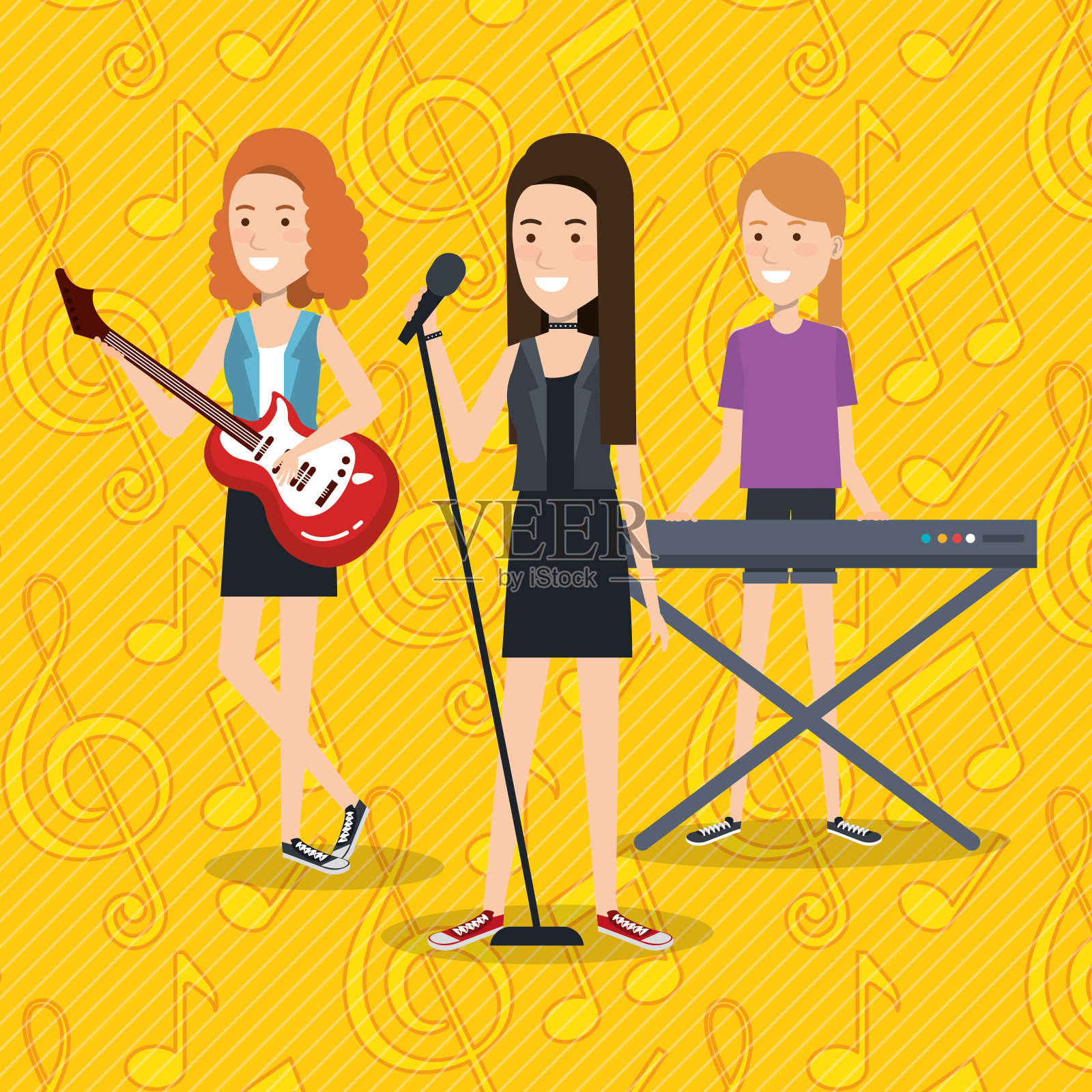 音乐节现场妇女演奏乐器和唱歌插画图片素材