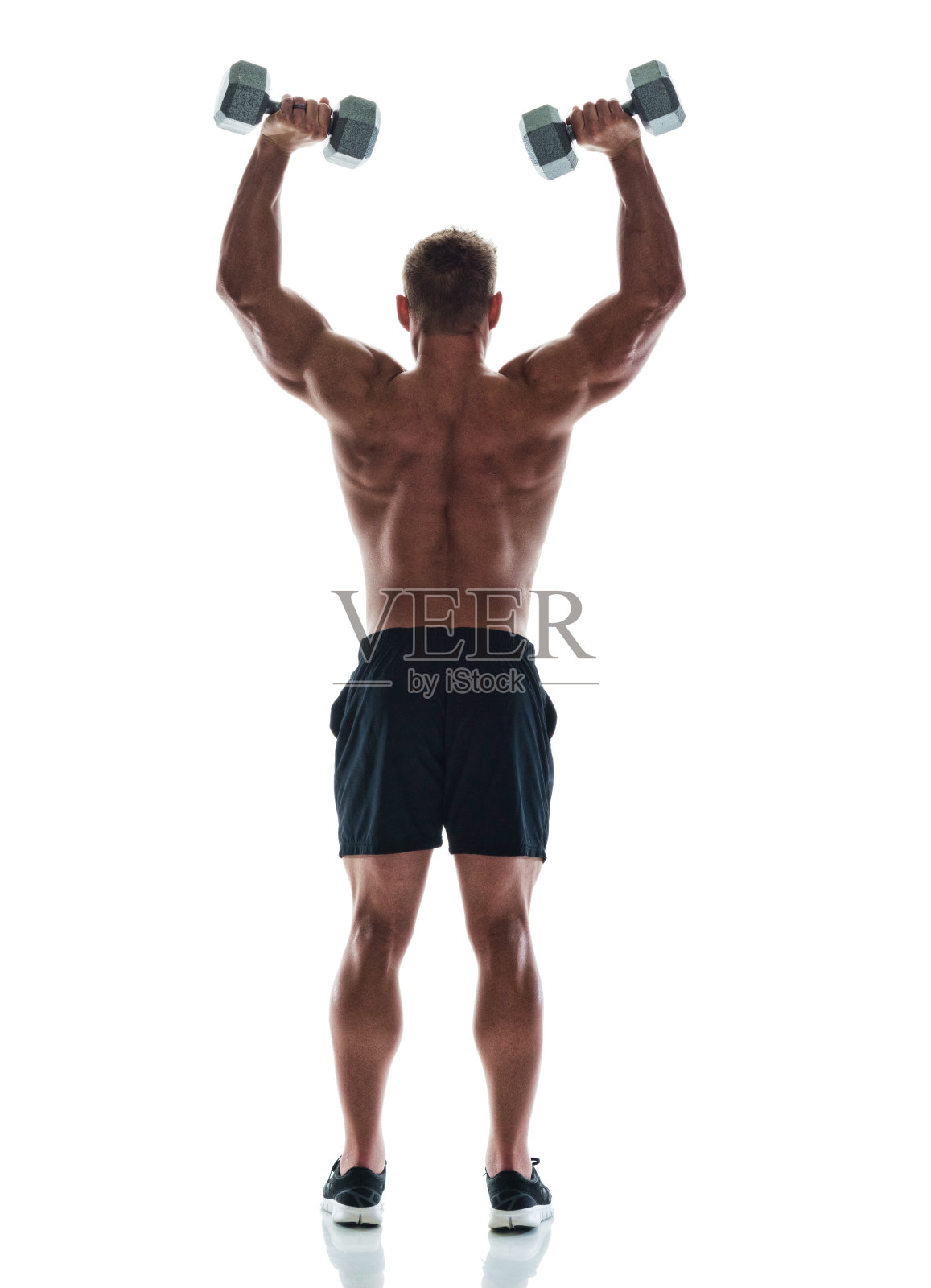 英俊的肌肉男在用哑铃照片摄影图片