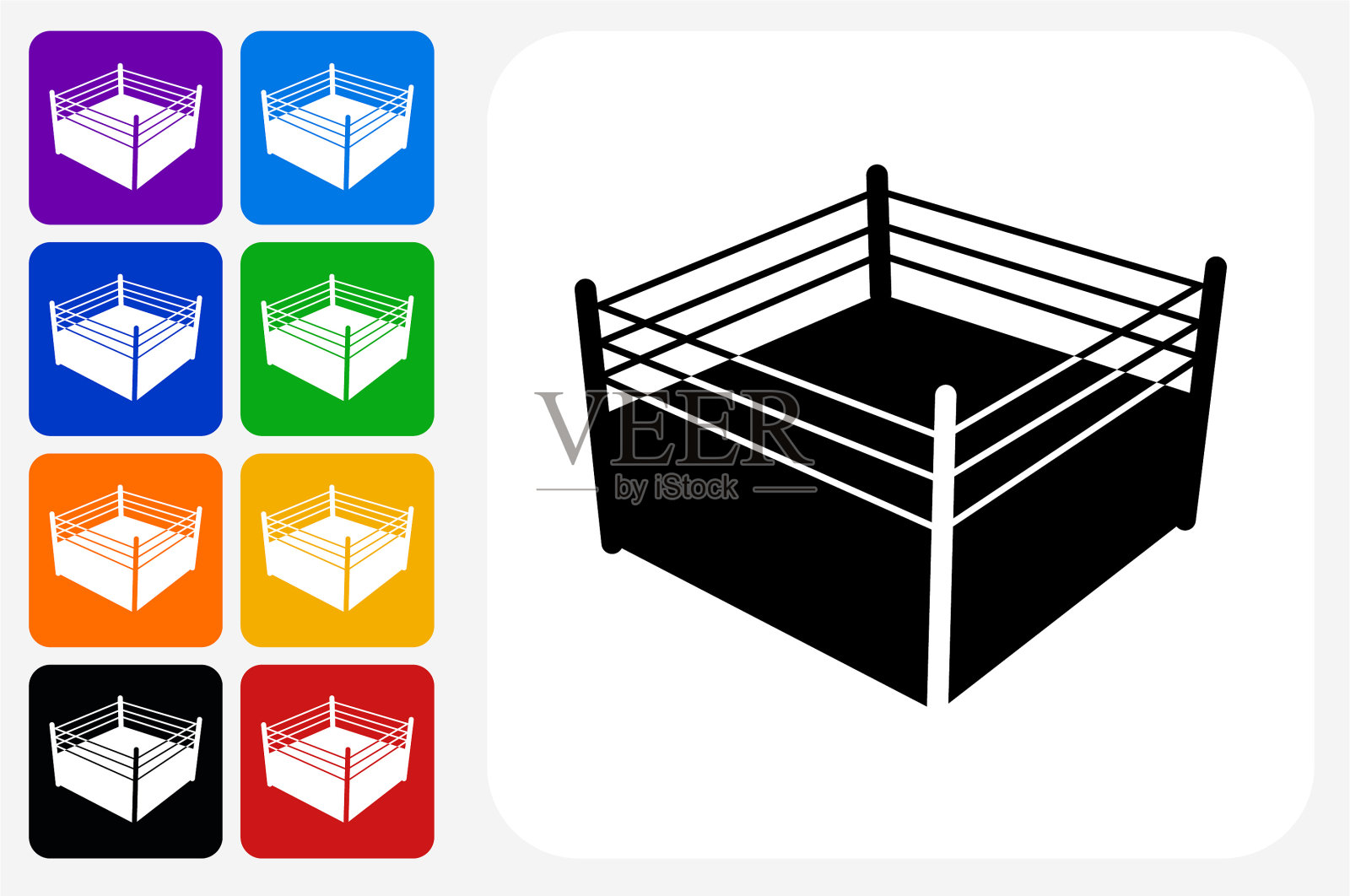 拳击擂台图标方形按钮套装插画图片素材