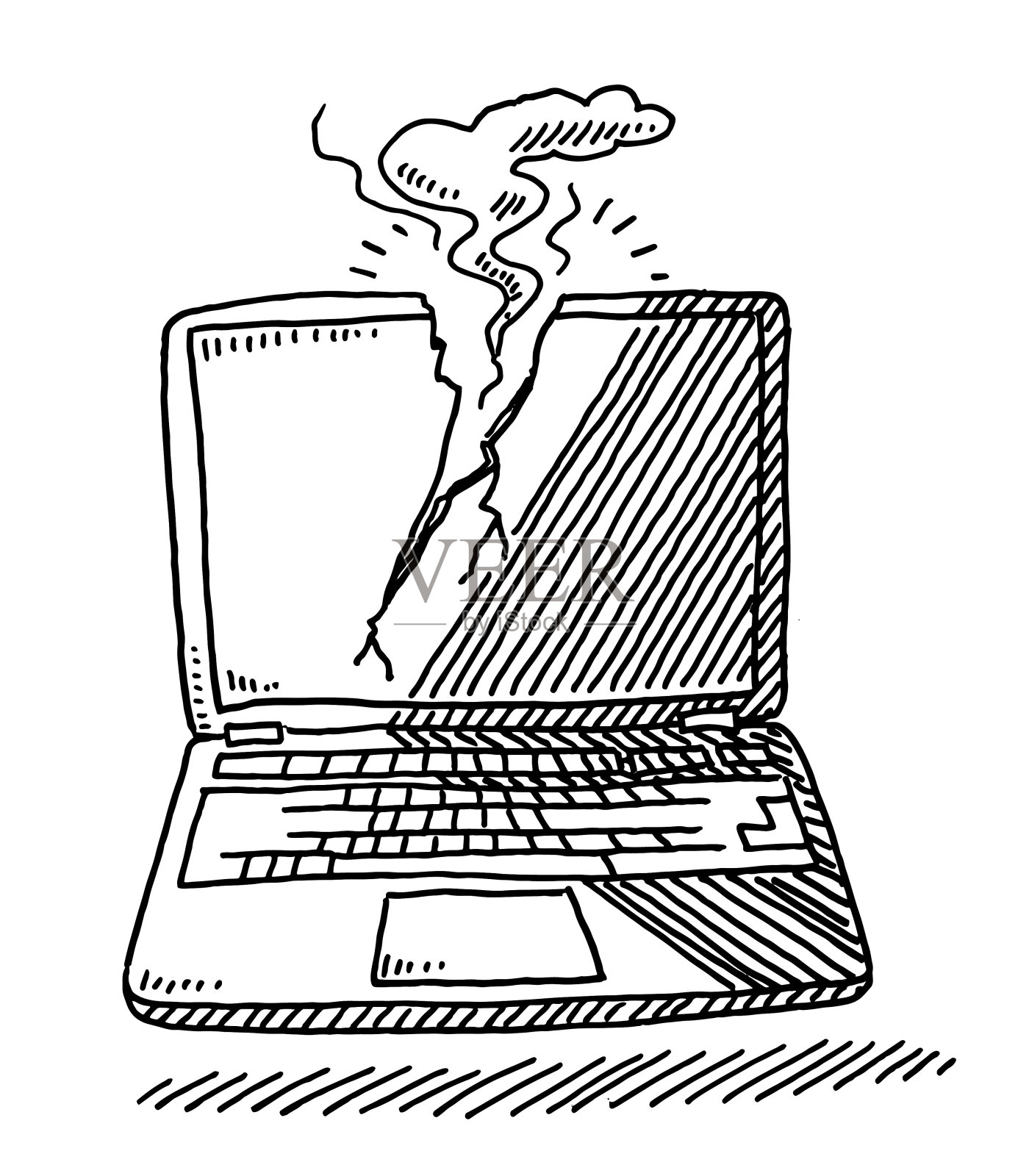 破损的电脑及笔记本绘图插画图片素材