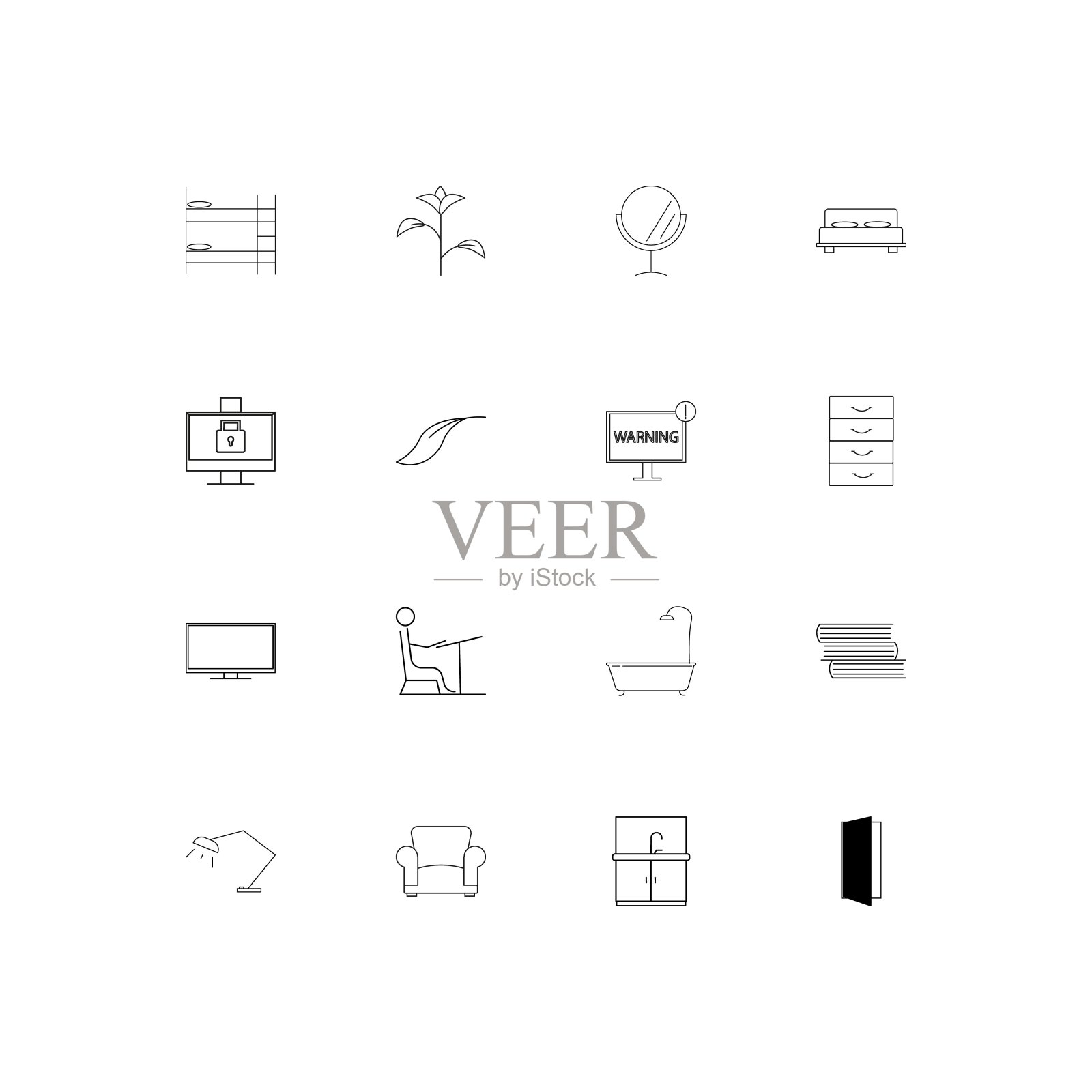 家具简单线性图标集。概述了矢量图标图标素材