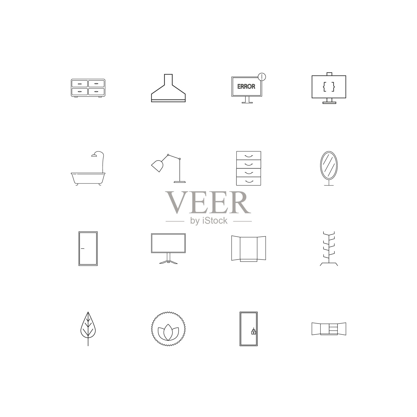 家具简单线性图标集。概述了矢量图标图标素材