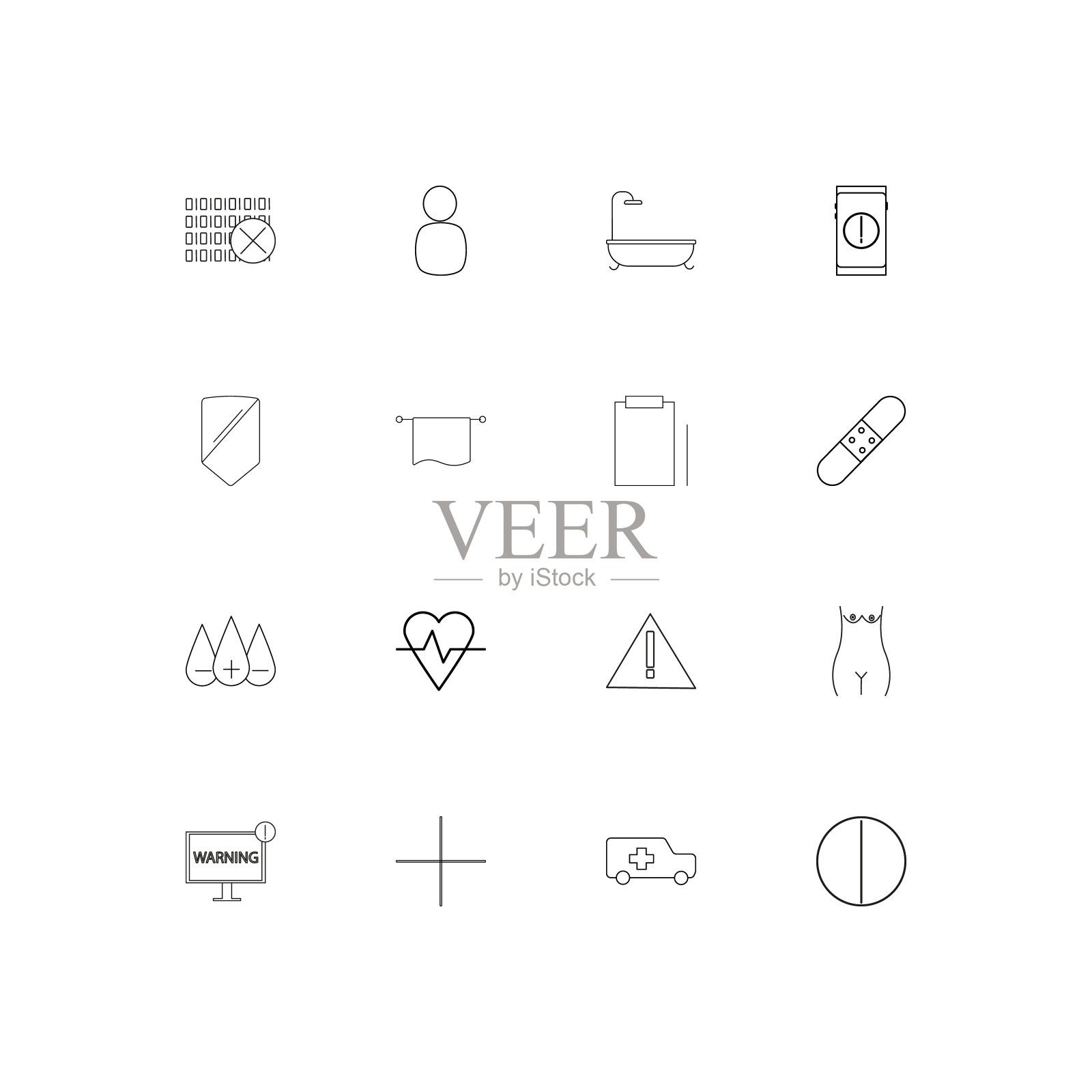 医疗保健和医疗简单线性图标集。概述了矢量图标图标素材