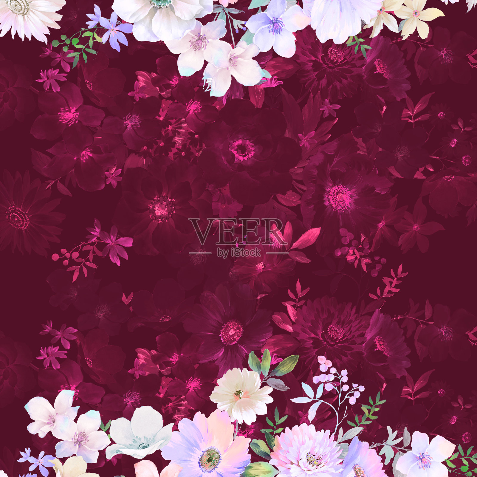 优雅的复古水彩花插画图片素材