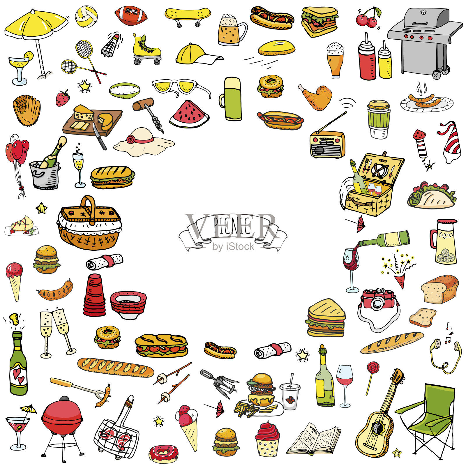 野餐图标设置插画图片素材