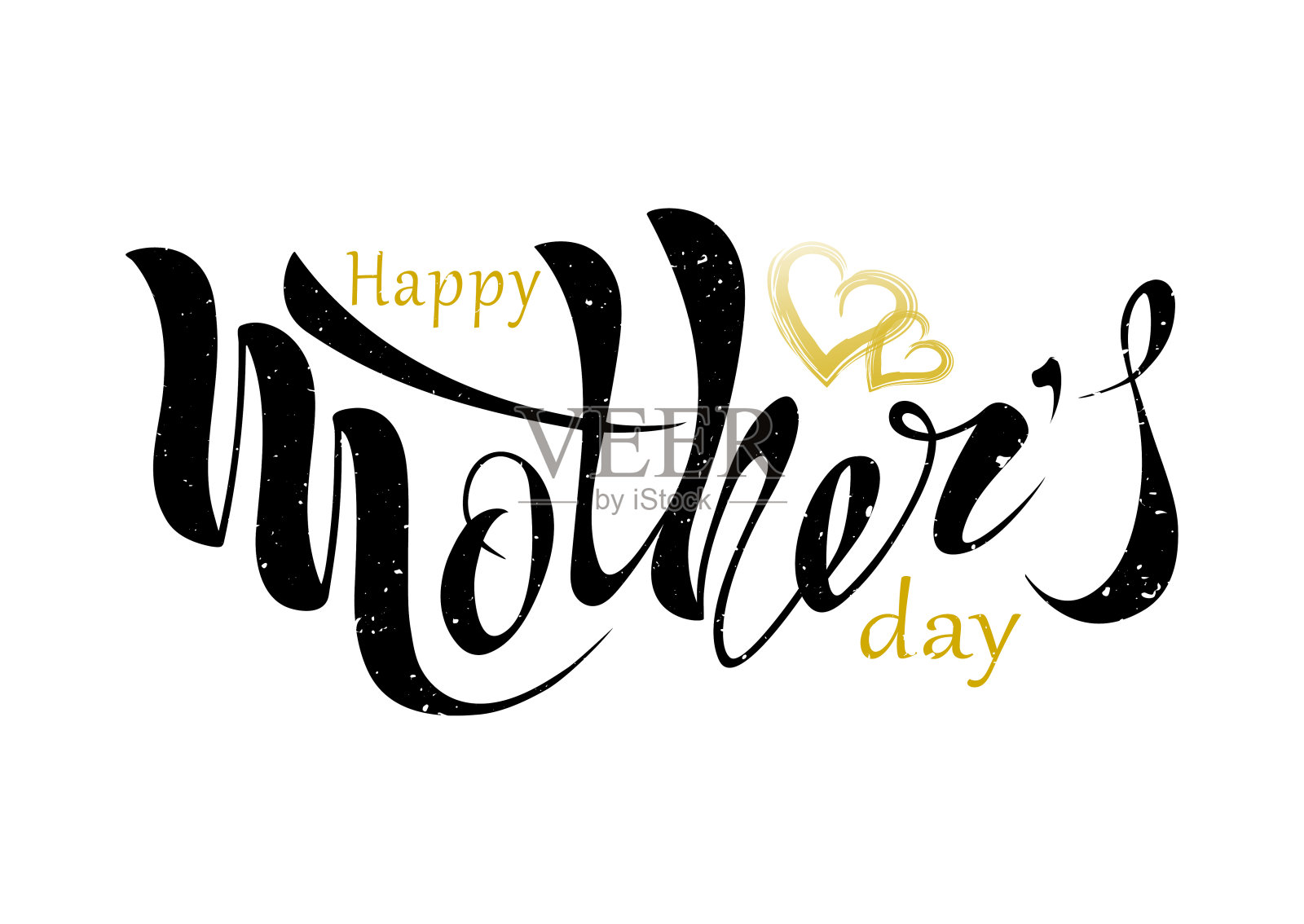 美丽的手写文字与心母亲节快乐,图案,明信片,横幅,海报。庆祝的背景。矢量插图eps 10纹理背景。色彩斑斓的插画图片素材