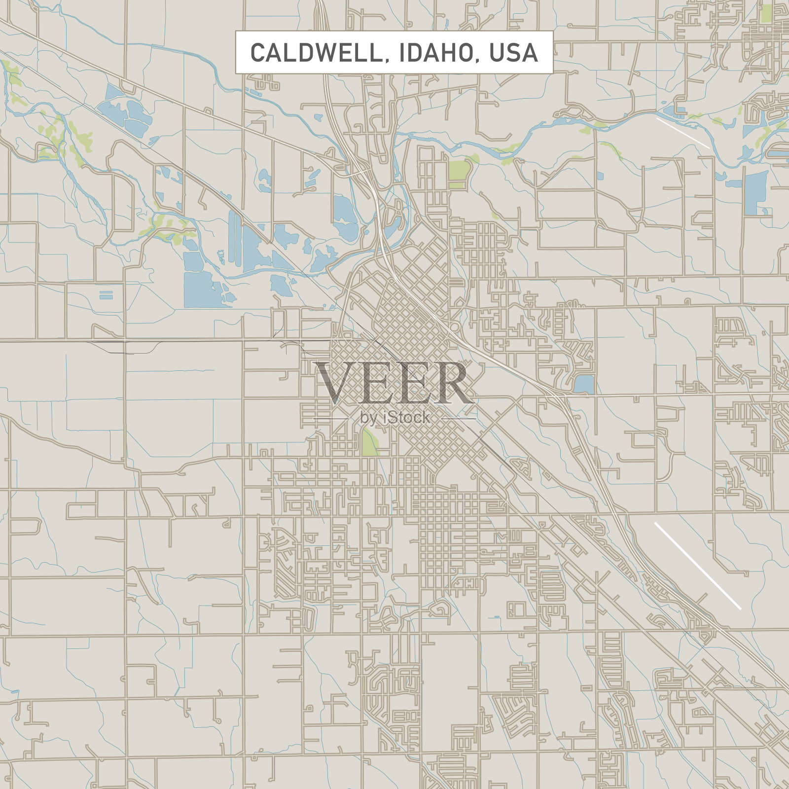 美国爱达荷州考德威尔市街道地图插画图片素材