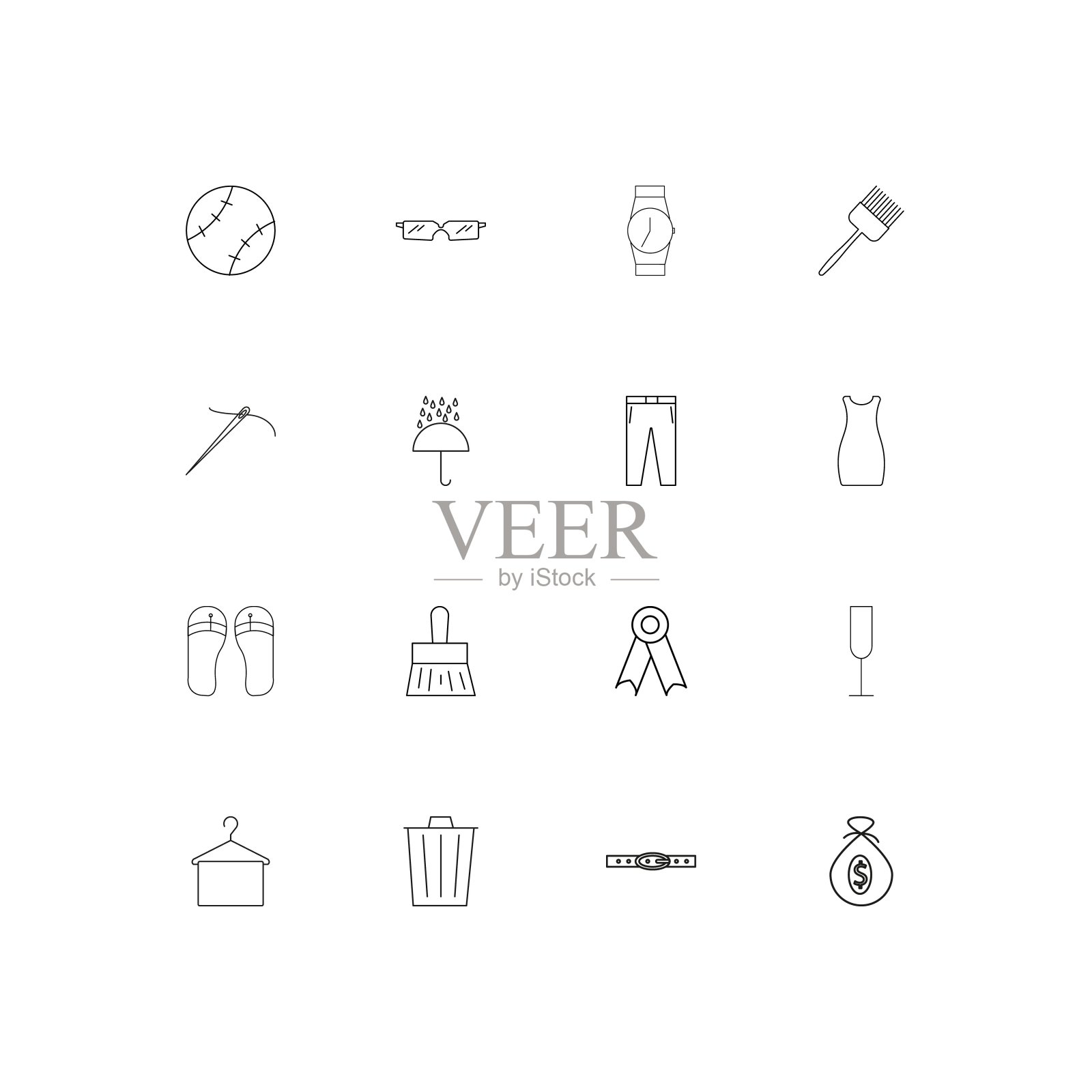 美丽的衣服和衣服线性瘦图标集。勾勒出简单的矢量图标图标素材