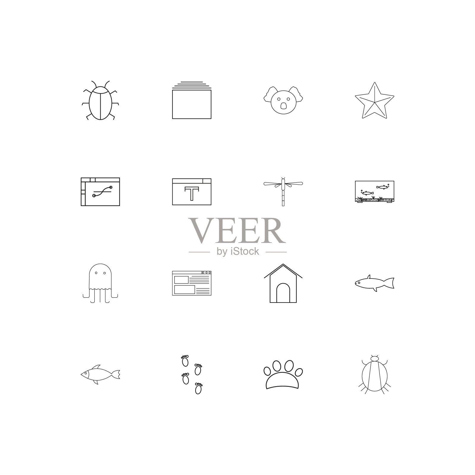 动物线形瘦削图标集。勾勒出简单的矢量图标图标素材