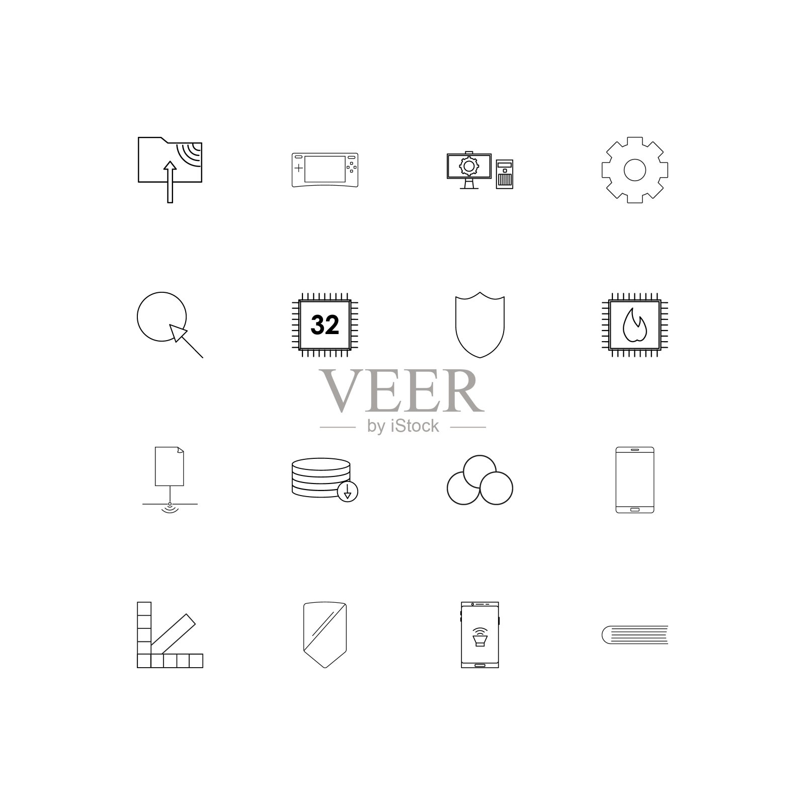 互联网技术线性瘦图标集。勾勒出简单的矢量图标图标素材